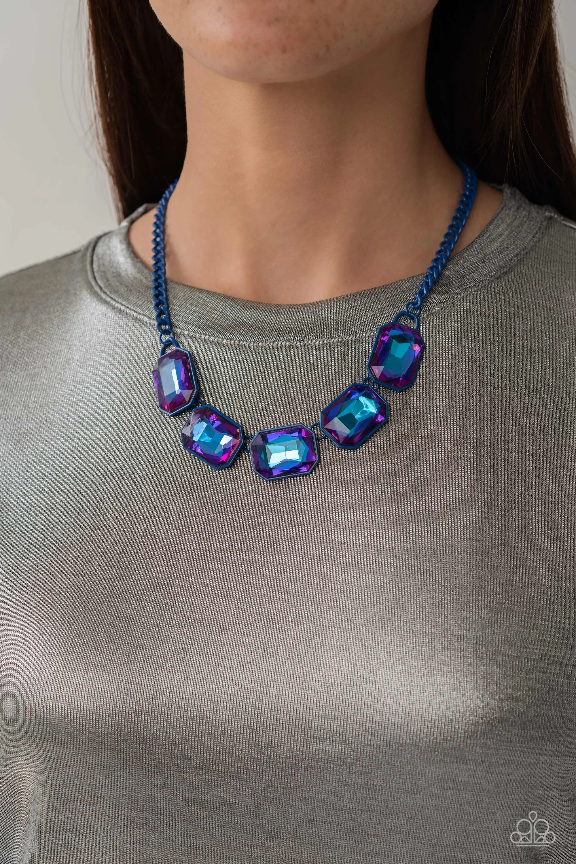 Emerald City Couture Blue UV Shimmer Rhinestone Necklace - Paparazzi Accessories