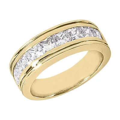 EROS Men's Diamond Wedding Ring Princess Cut Channel Set in 14K Gold 3 Carat E Color VS1 Clarity By Mike Nekta NYC Size 12