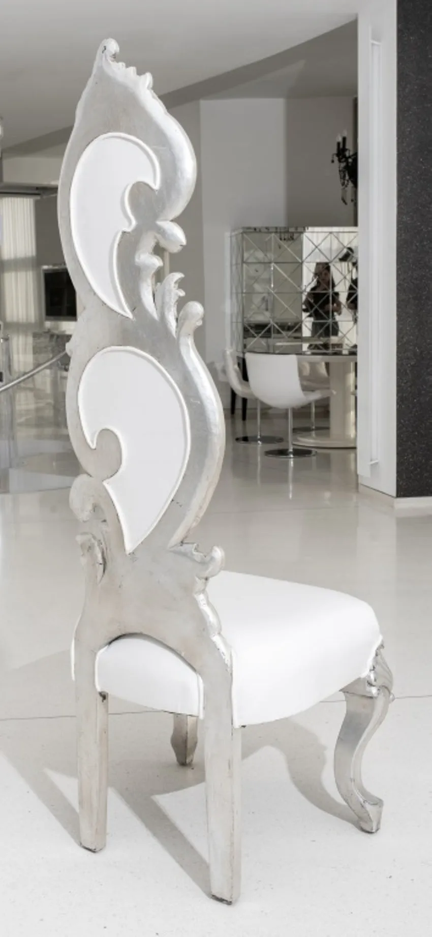 Fantasy Rococo Silvered Wood Side Chair, Pair