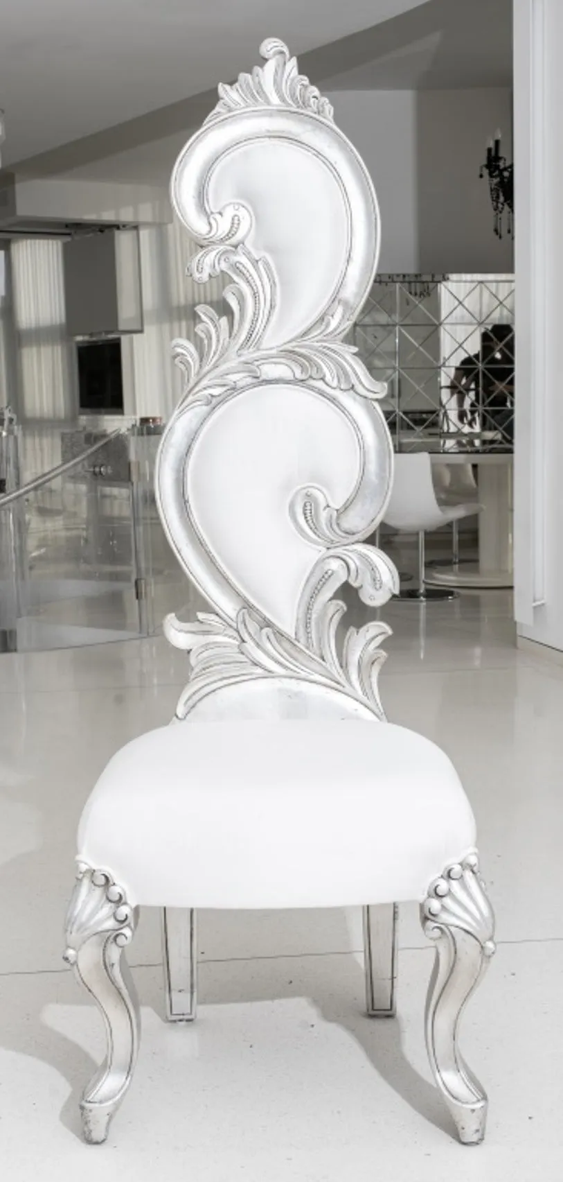 Fantasy Rococo Silvered Wood Side Chair, Pair