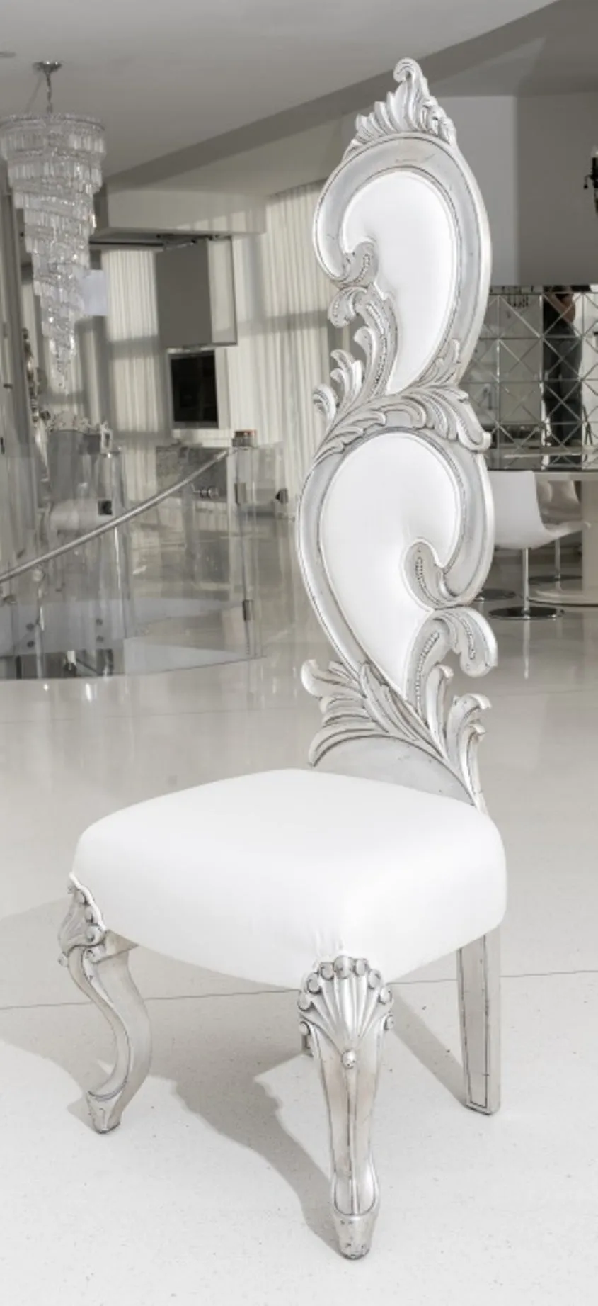 Fantasy Rococo Silvered Wood Side Chair, Pair