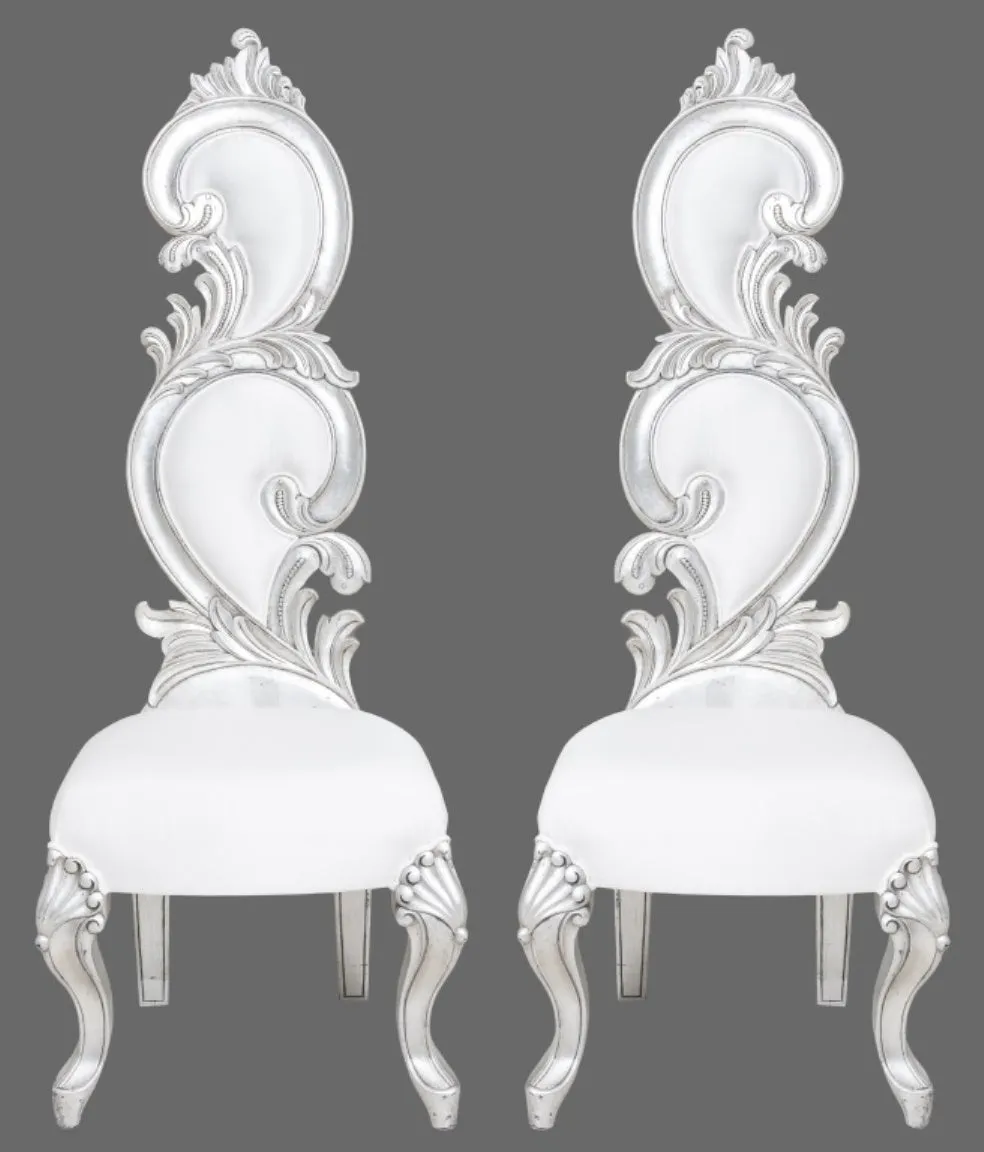 Fantasy Rococo Silvered Wood Side Chair, Pair