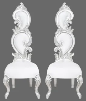 Fantasy Rococo Silvered Wood Side Chair, Pair