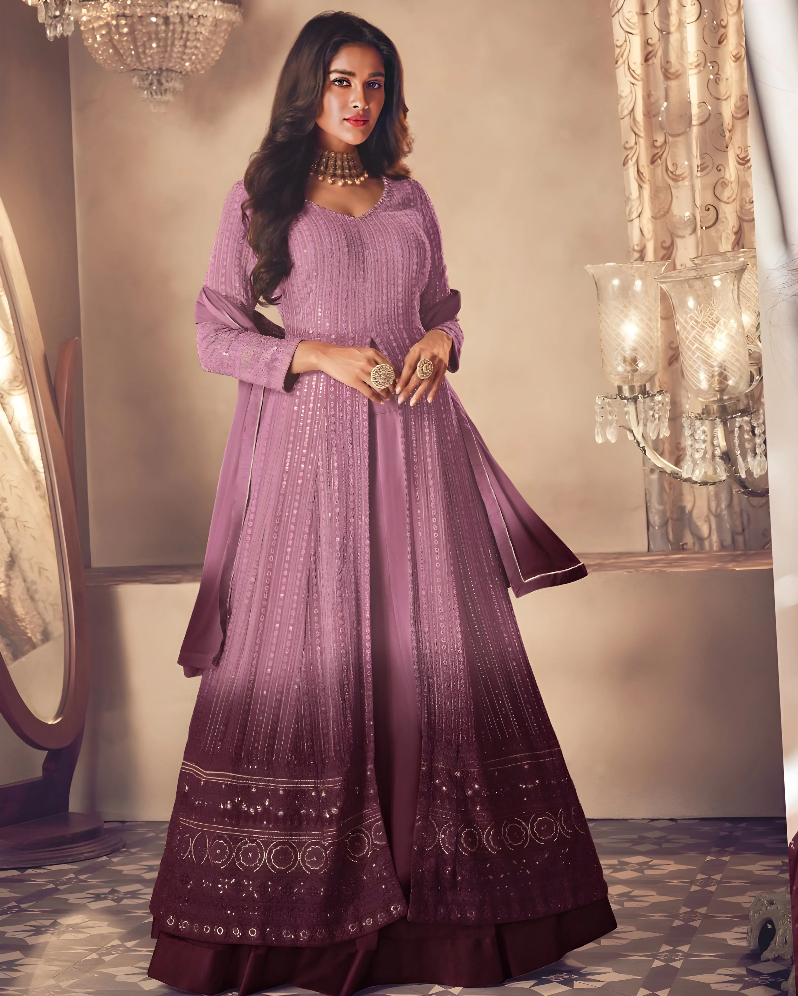 Georgette Embroidered Salwar Suits Wine