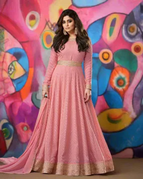 Georgette Sequince Embroidered Anarkali Gown Pink