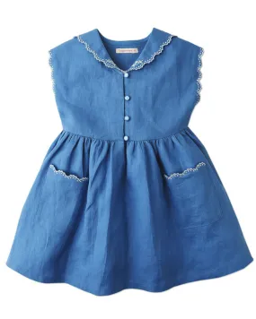 GINGERSNAPS SS24 Girls Retro Embroidered Sailor Collar Chambray Dress