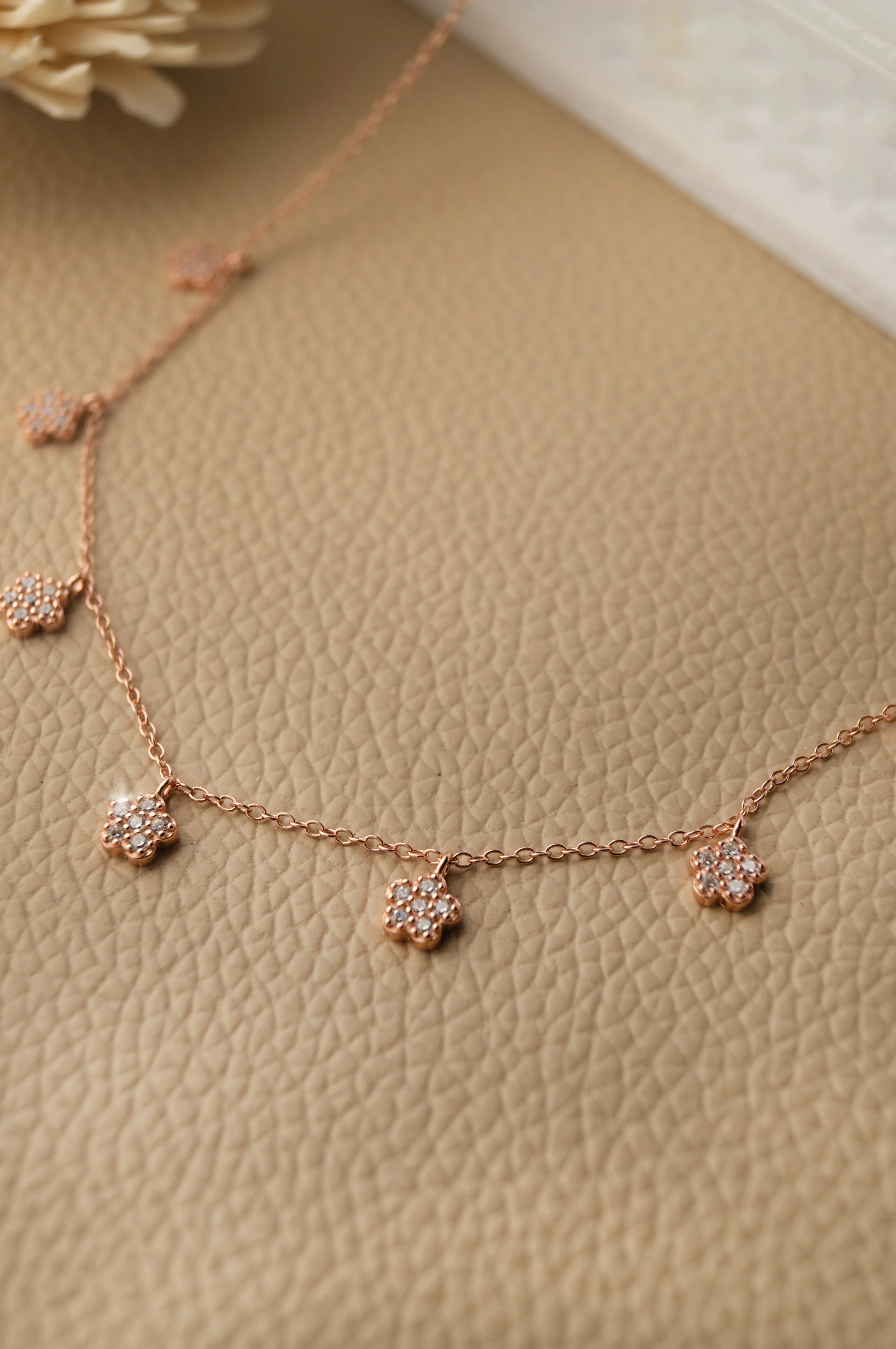 Happy Flower Rose Gold Plated Sterling Silver Necklace Set