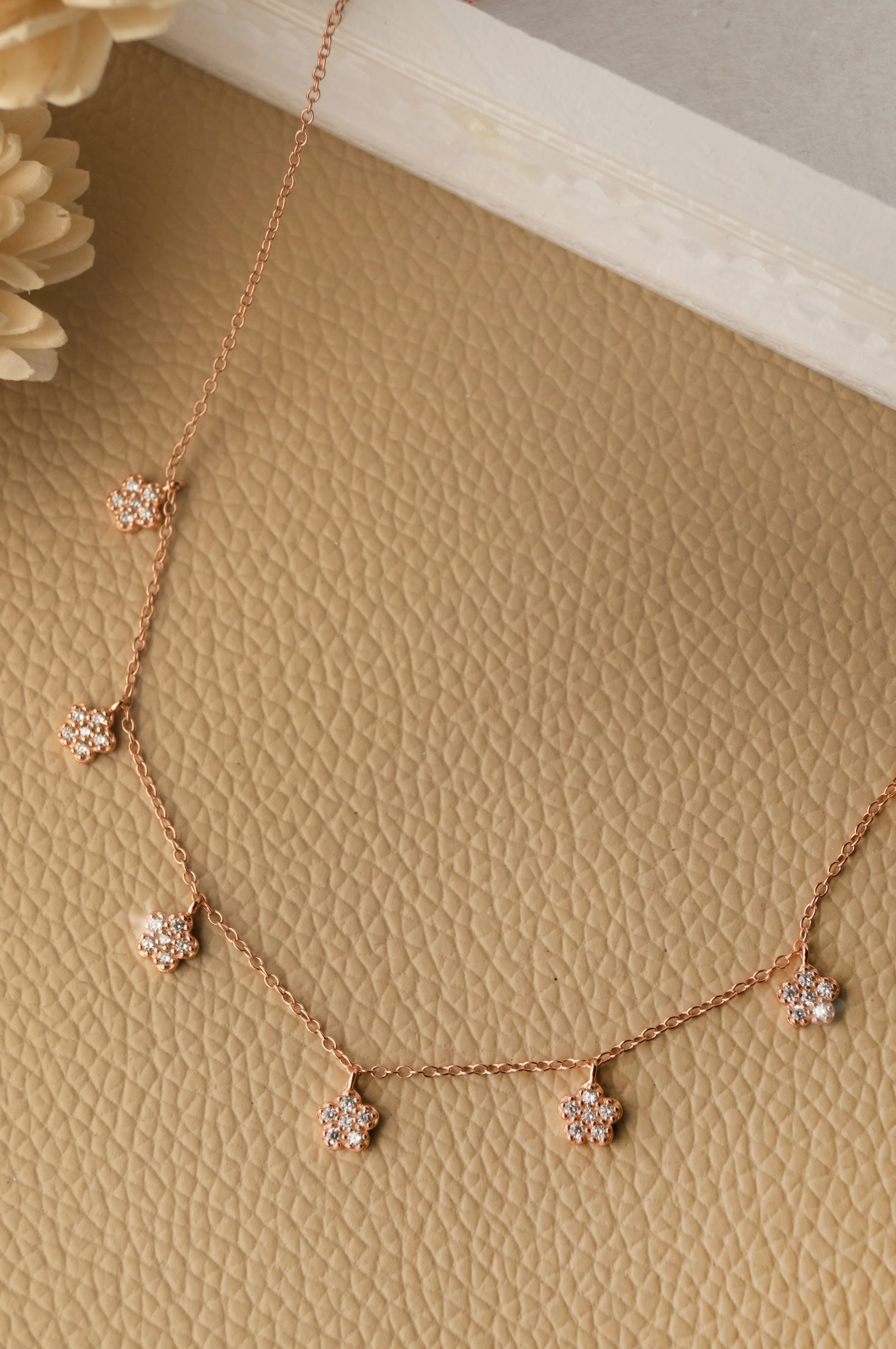 Happy Flower Rose Gold Plated Sterling Silver Necklace Set