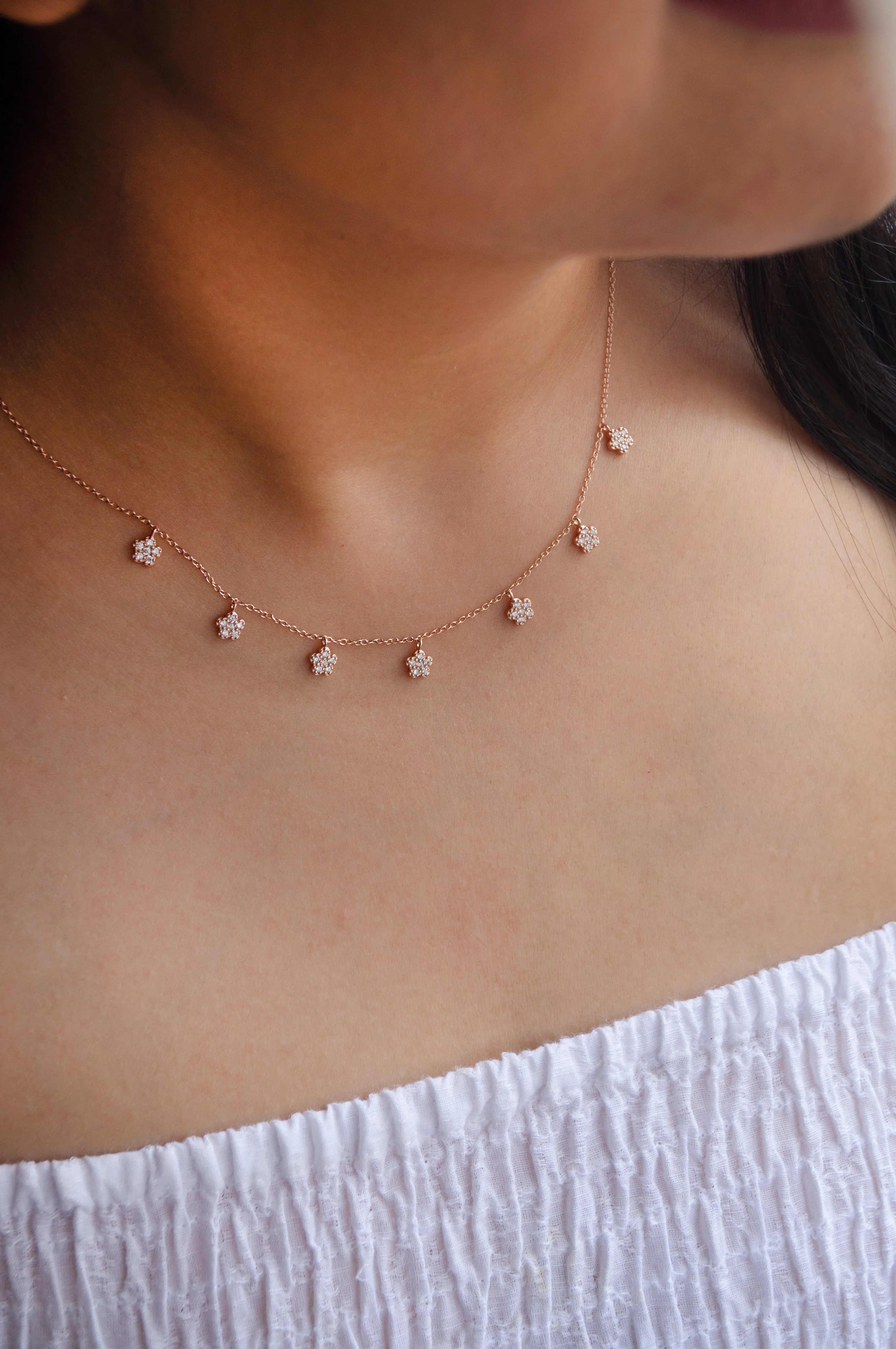 Happy Flower Rose Gold Plated Sterling Silver Necklace Set