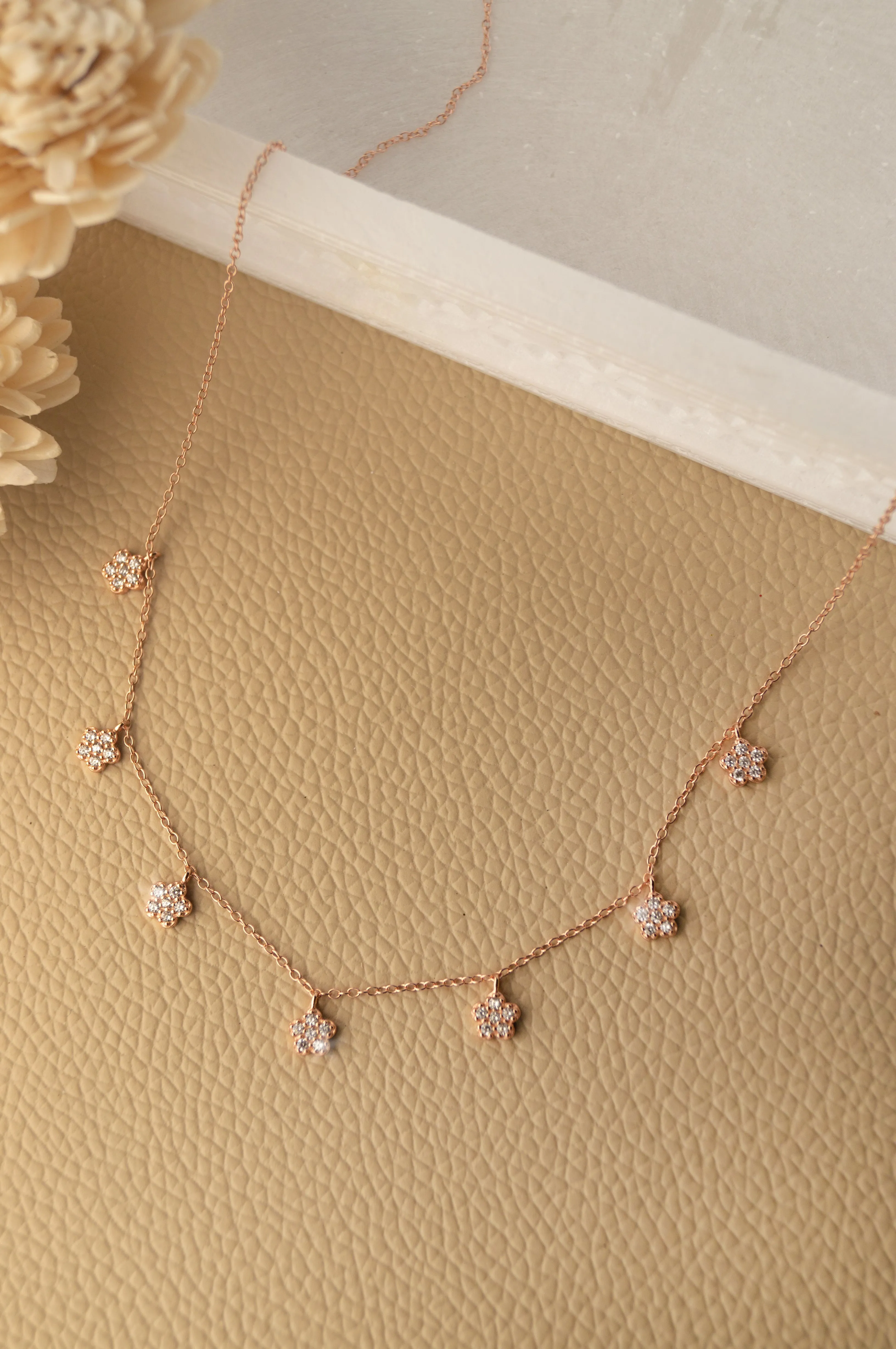 Happy Flower Rose Gold Plated Sterling Silver Necklace Set