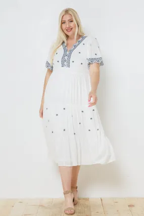 Helena Embroidered Dress in Ivory PLUS