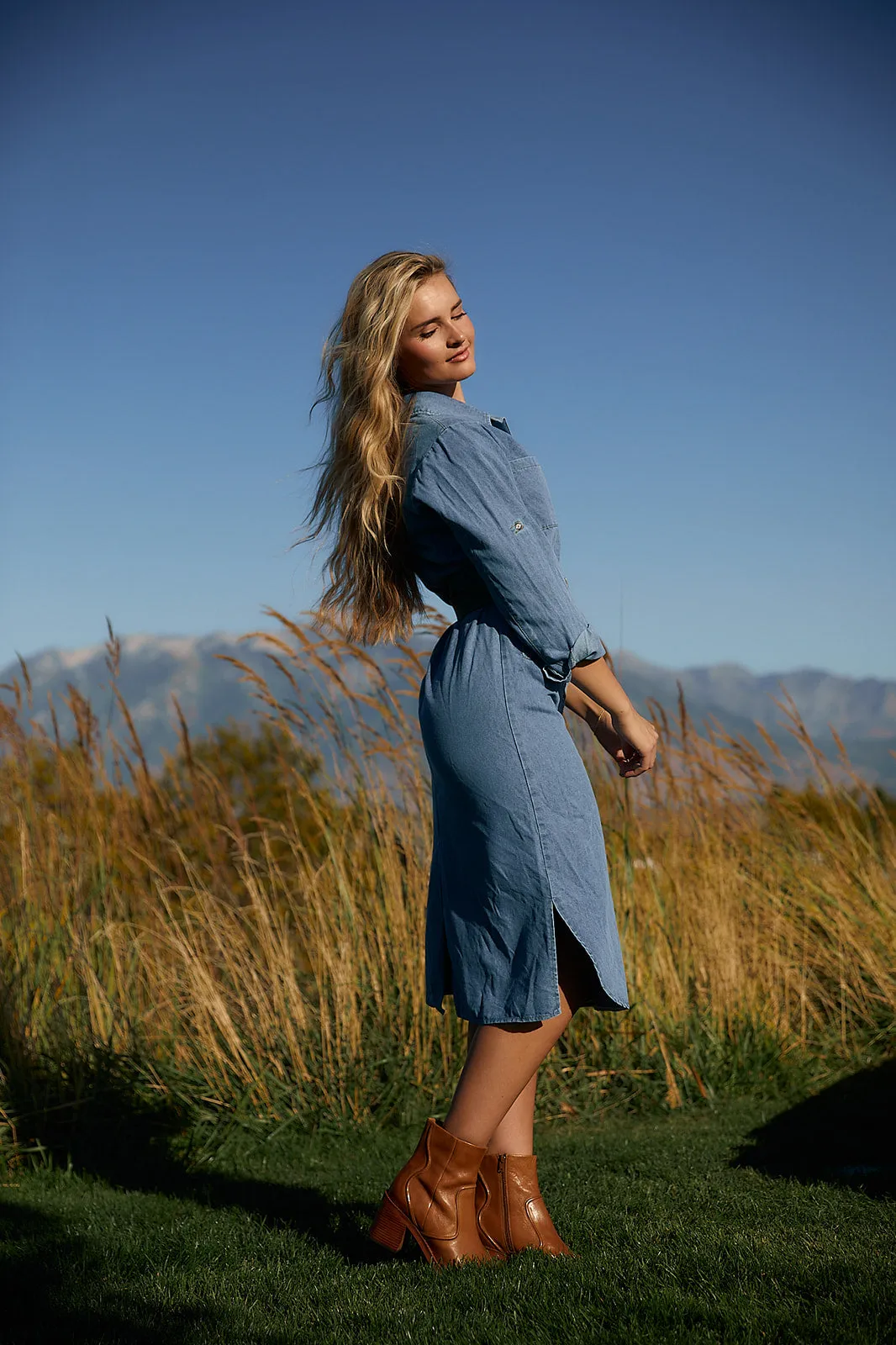 In the Denim Button Up Dress