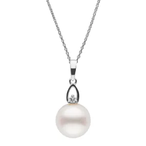 Juliet Collection 10.0-11.0 mm White Freshadama Pearl and Diamond Adjustable Chain Pendant