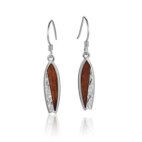 Koa Wood Engraved Surfboard Earrings