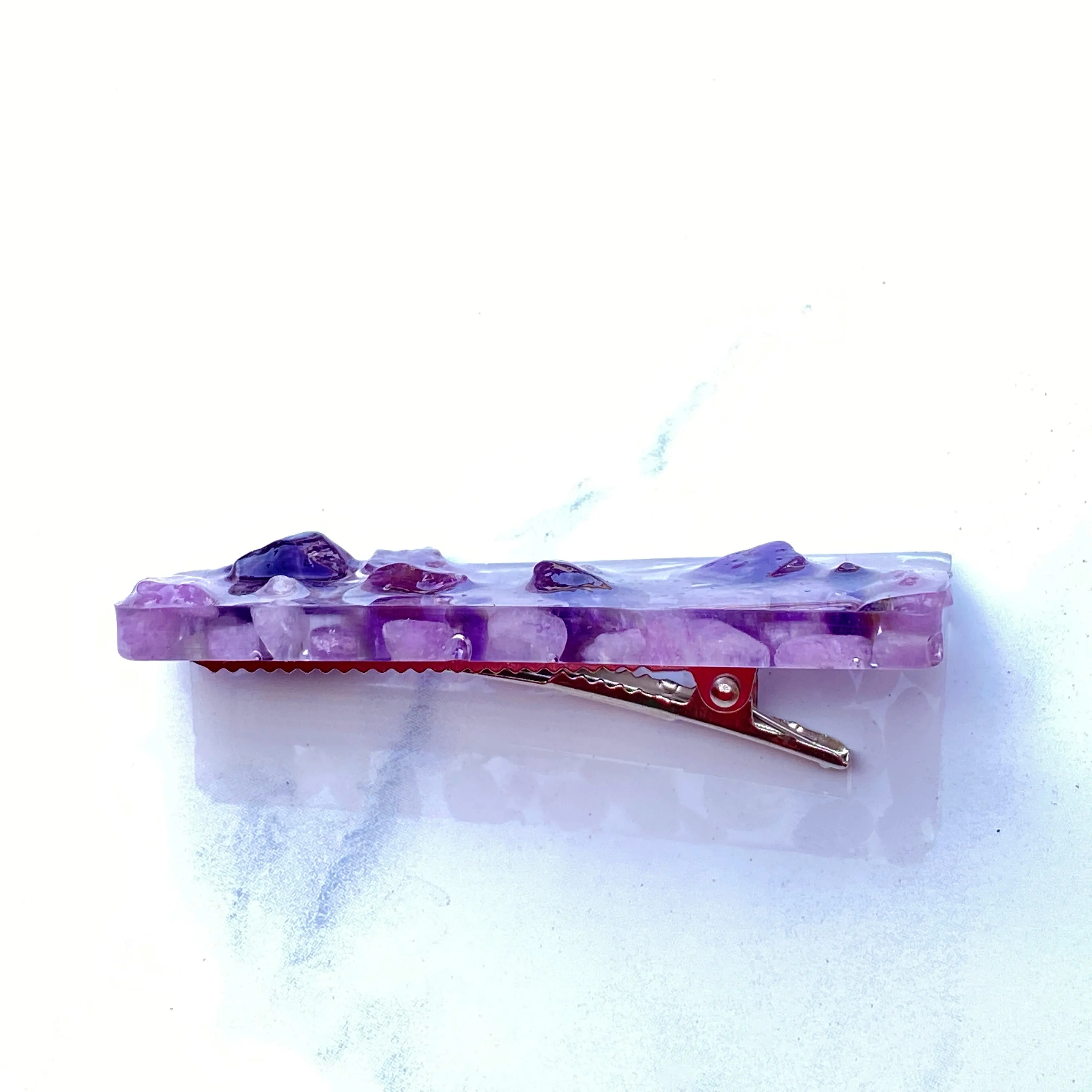 Kunzite and Amethyst gemstone Resin Hair Clip