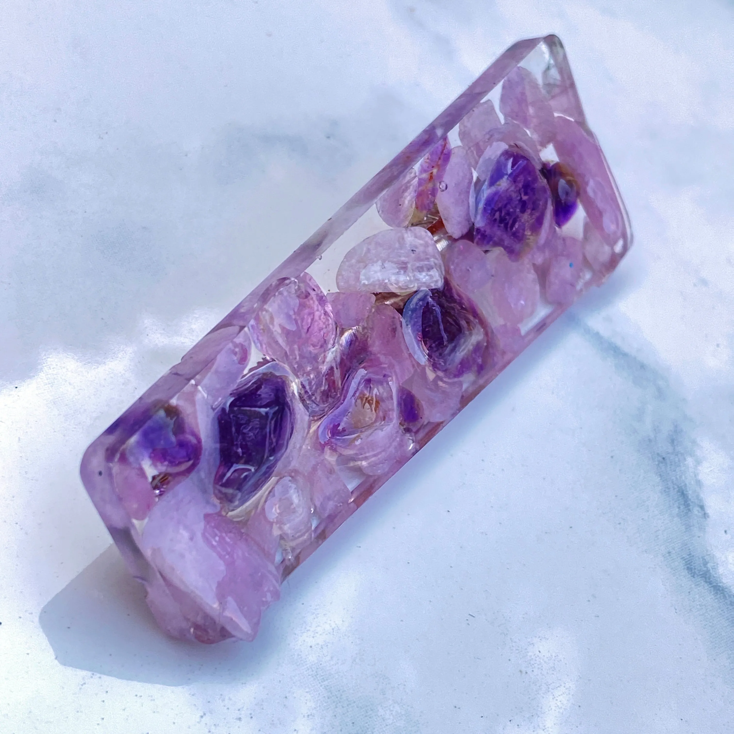 Kunzite and Amethyst gemstone Resin Hair Clip