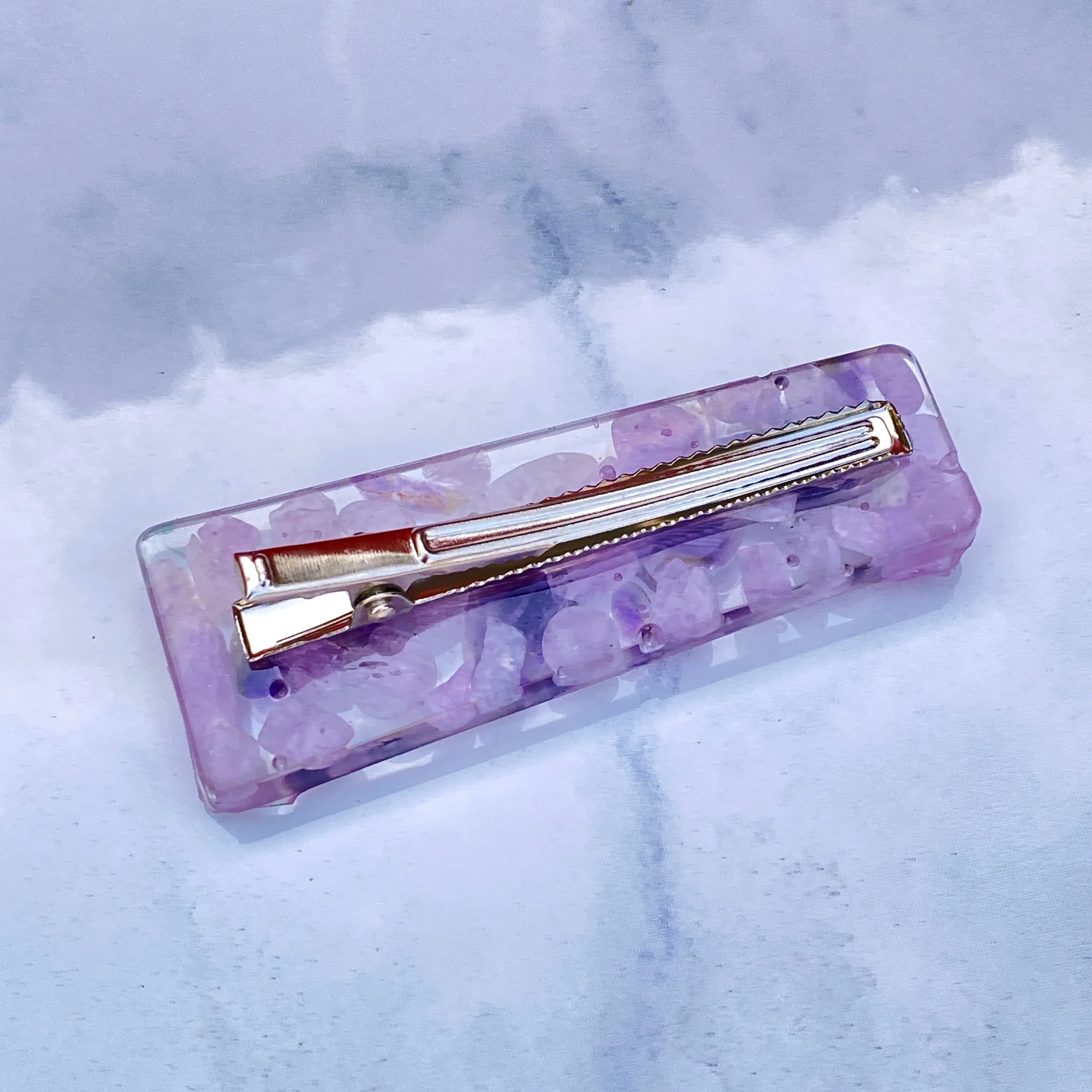 Kunzite and Amethyst gemstone Resin Hair Clip