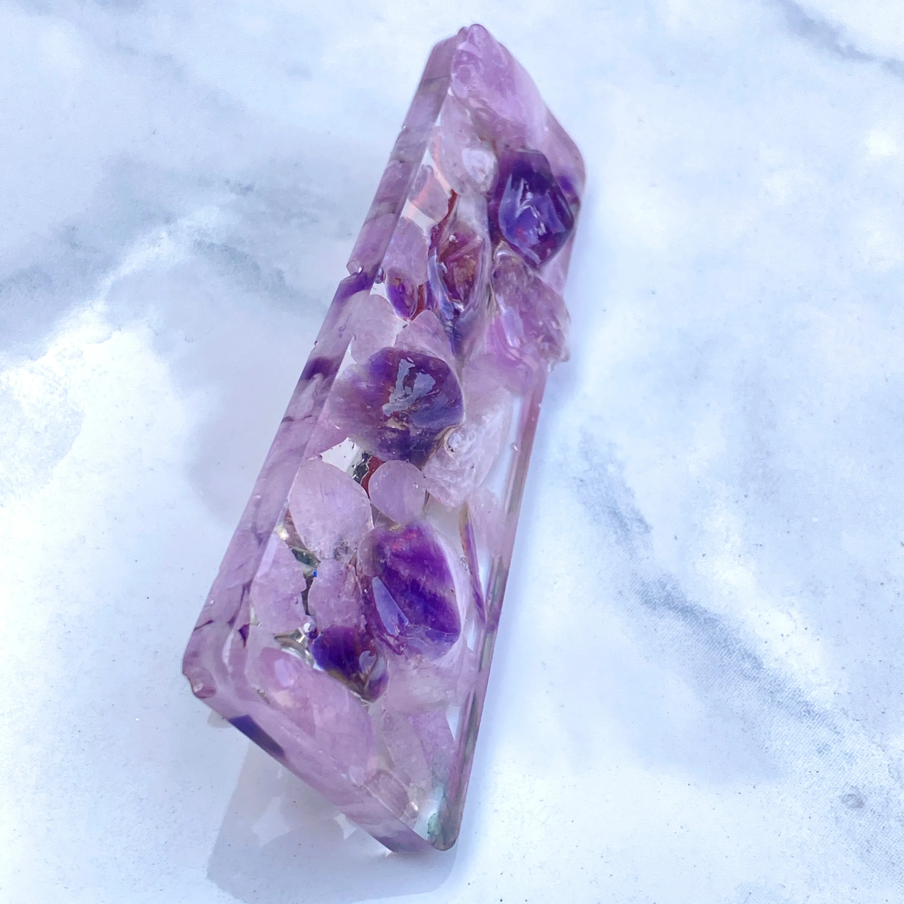 Kunzite and Amethyst gemstone Resin Hair Clip