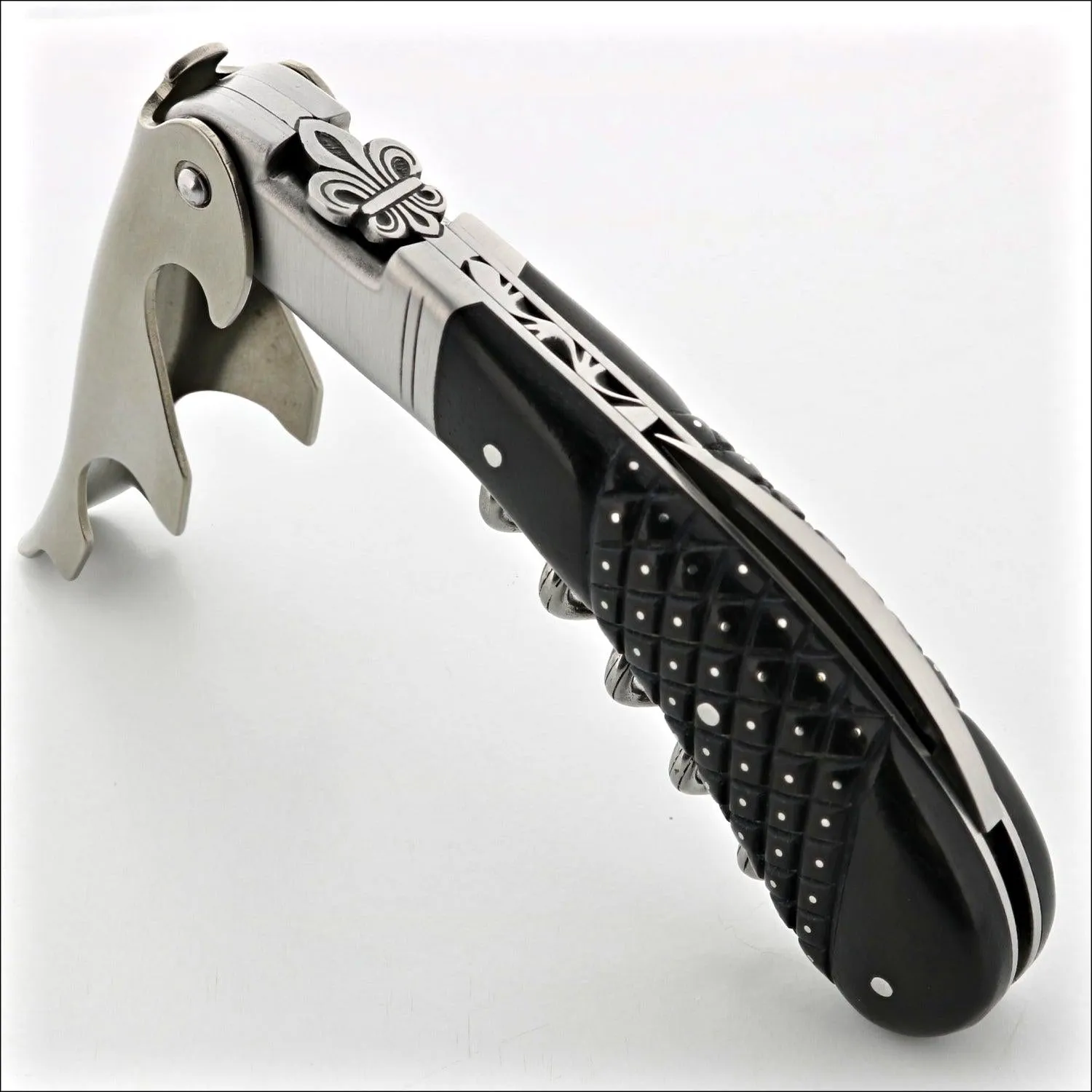 Laguiole Magnum Corkscrew Deco Fleur de Lys - Studded Ebony