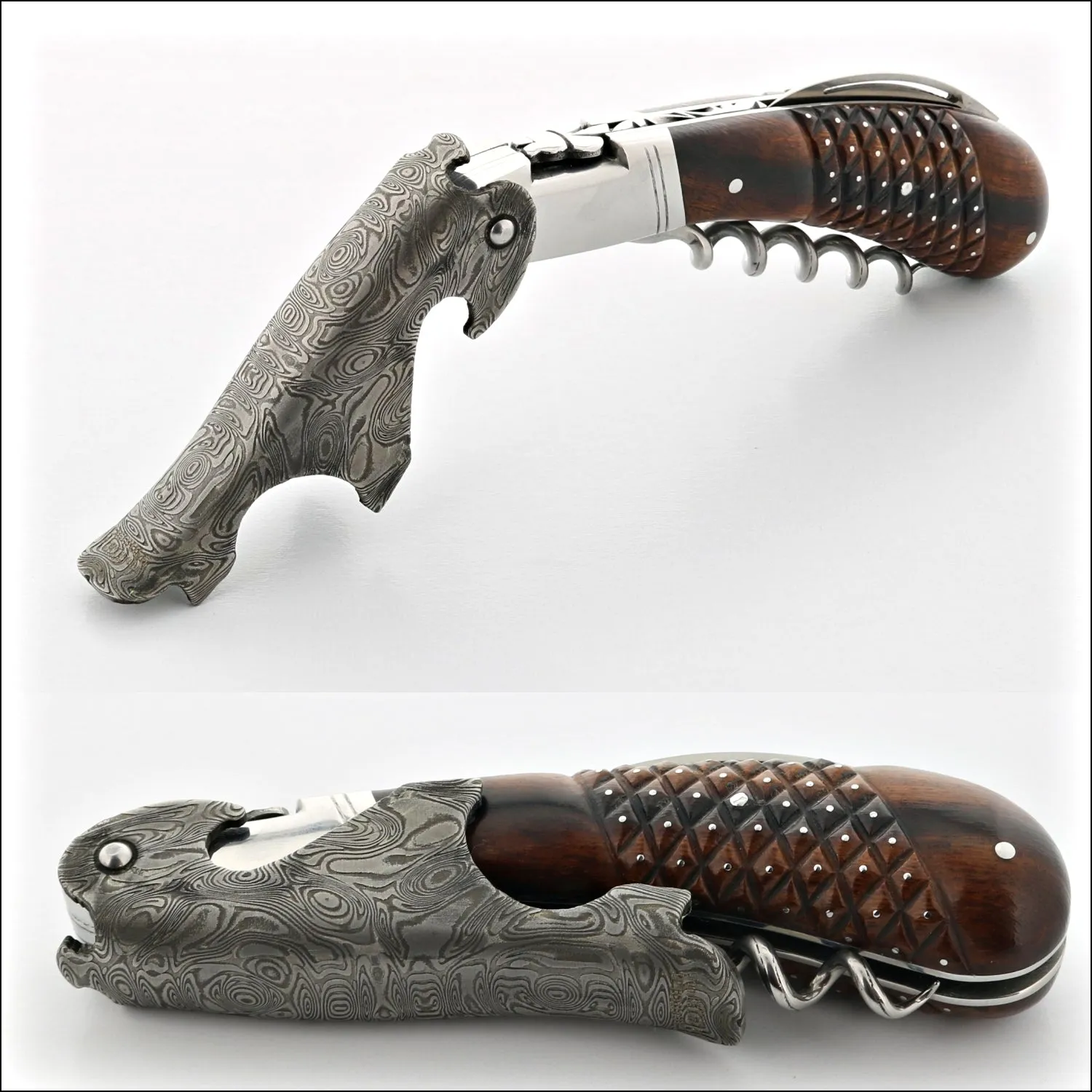 Laguiole Magnum Damascus Studded Desert Ironwood Corkscrew