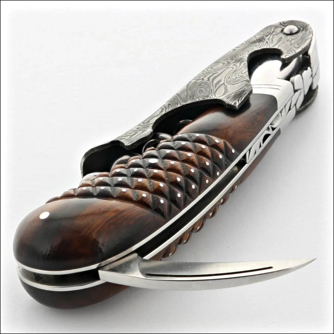 Laguiole Magnum Damascus Studded Desert Ironwood Corkscrew