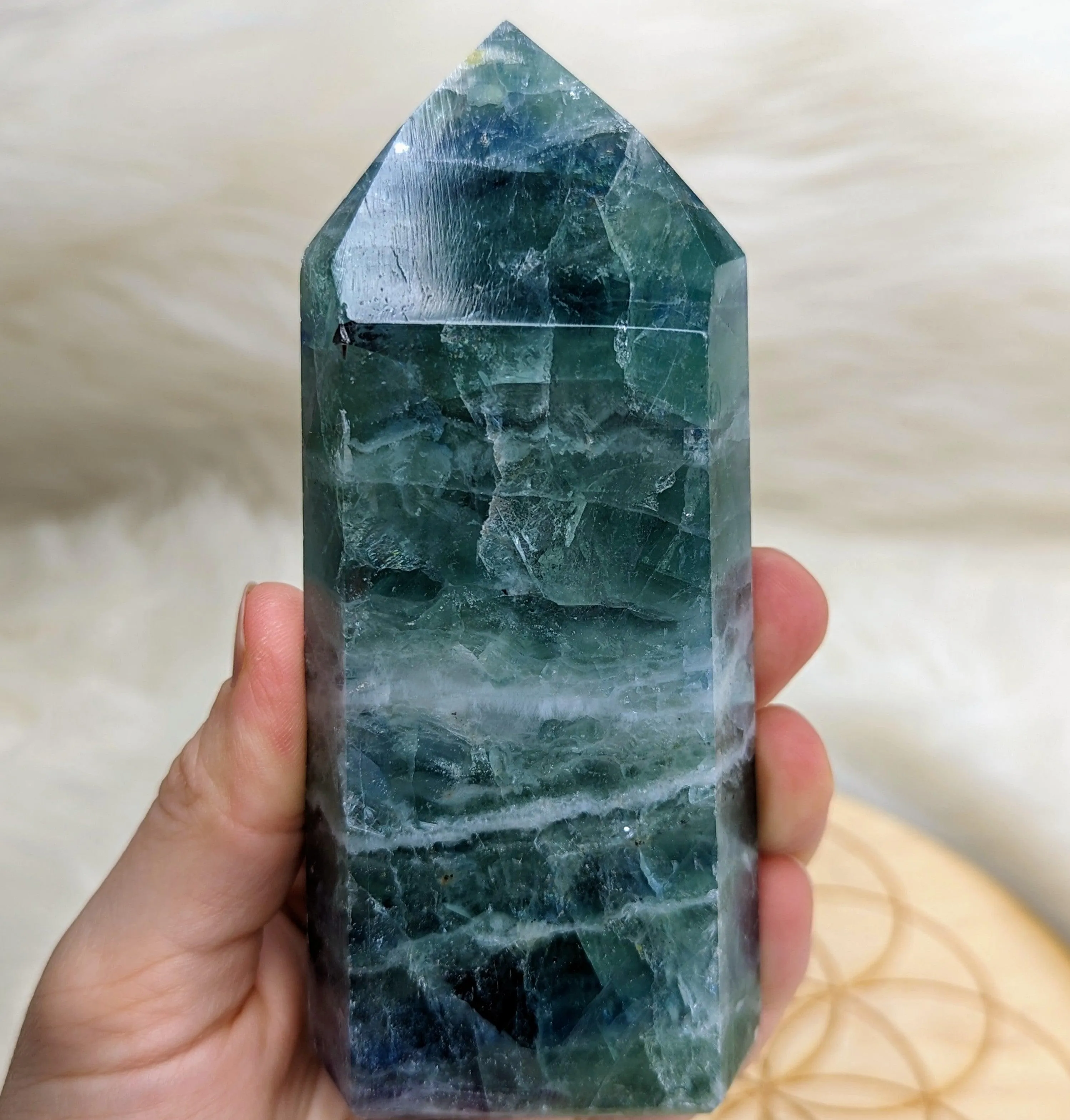 Large Rainbow Flourite Obelisk Carving ~ Stunning Bright Colors!