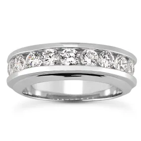 LEO Men's Diamond Wedding Ring Round Cut Channel Set in 14K White Gold 1.62 carat E - F Color VS Clarity By Mike Nekta NYC Size 12