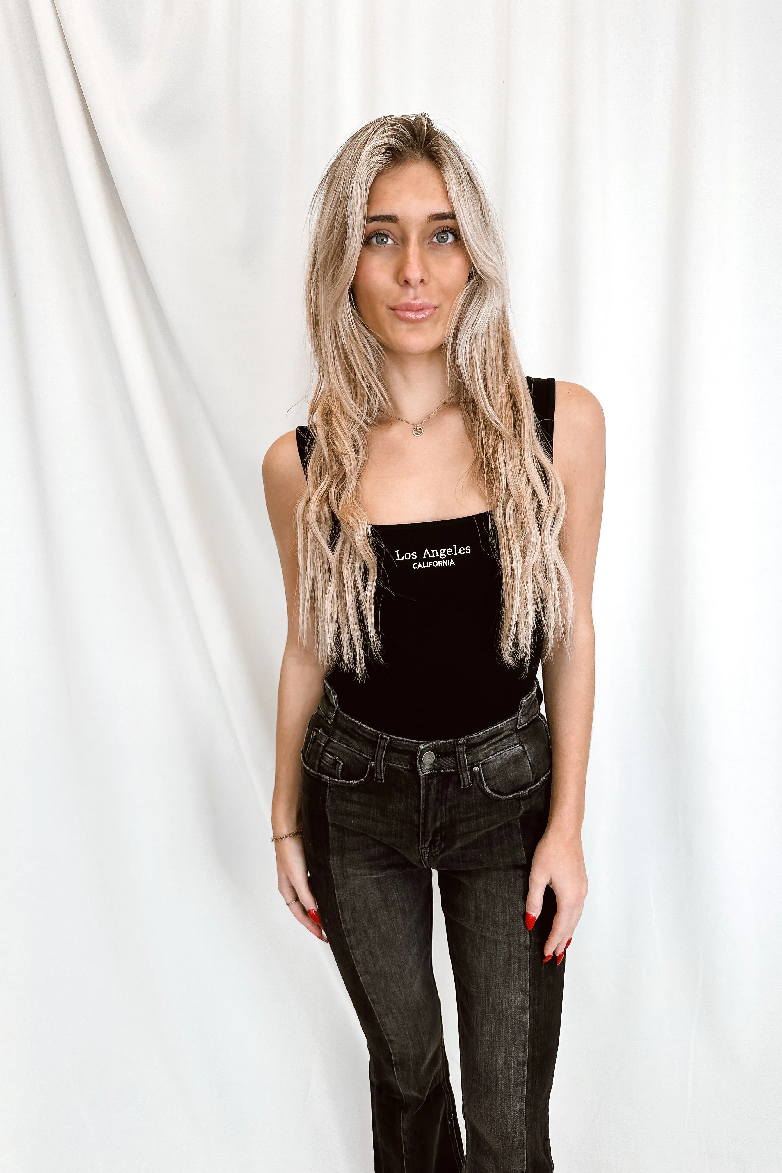 Los Angeles Embroidered Bodysuit Black