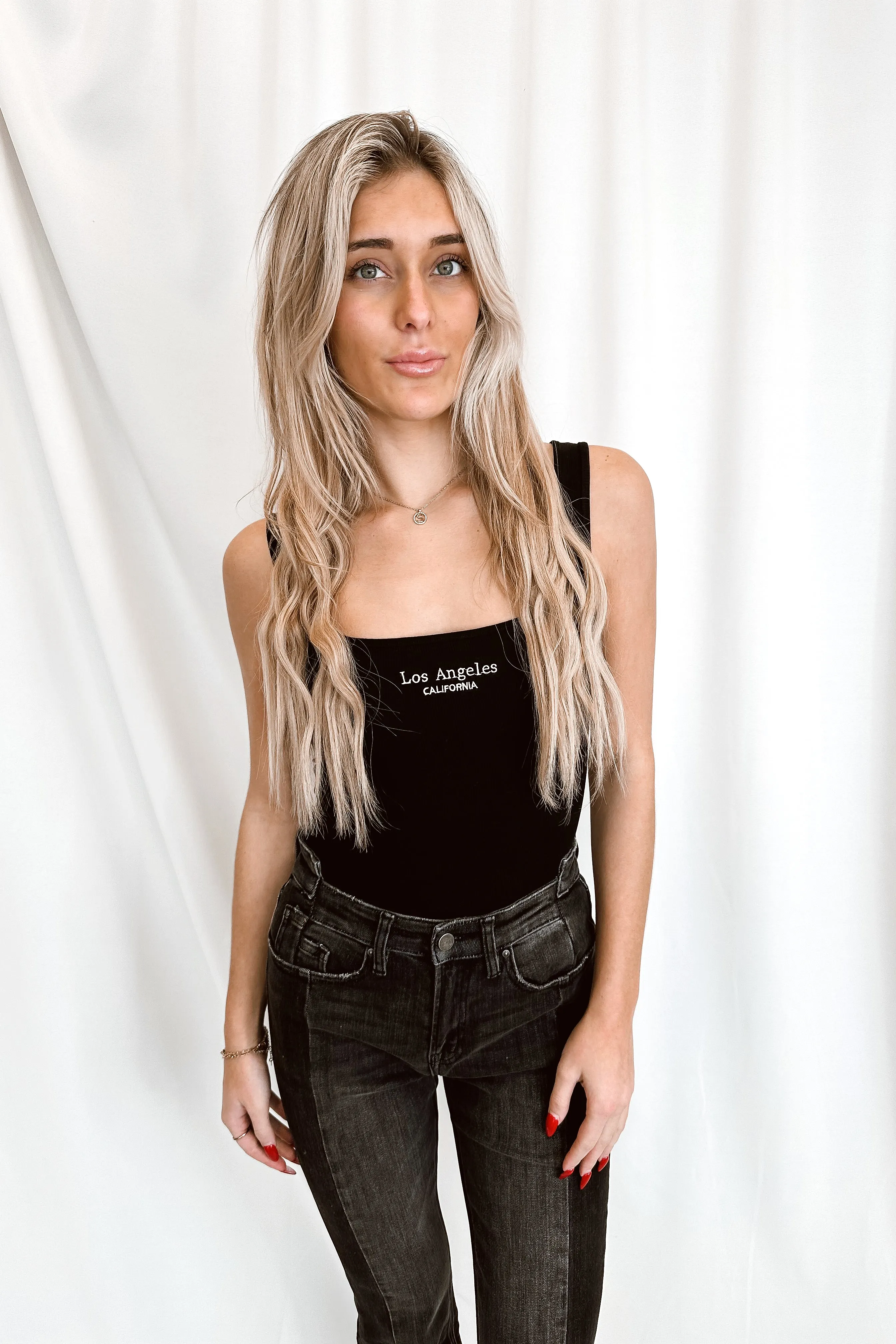 Los Angeles Embroidered Bodysuit Black