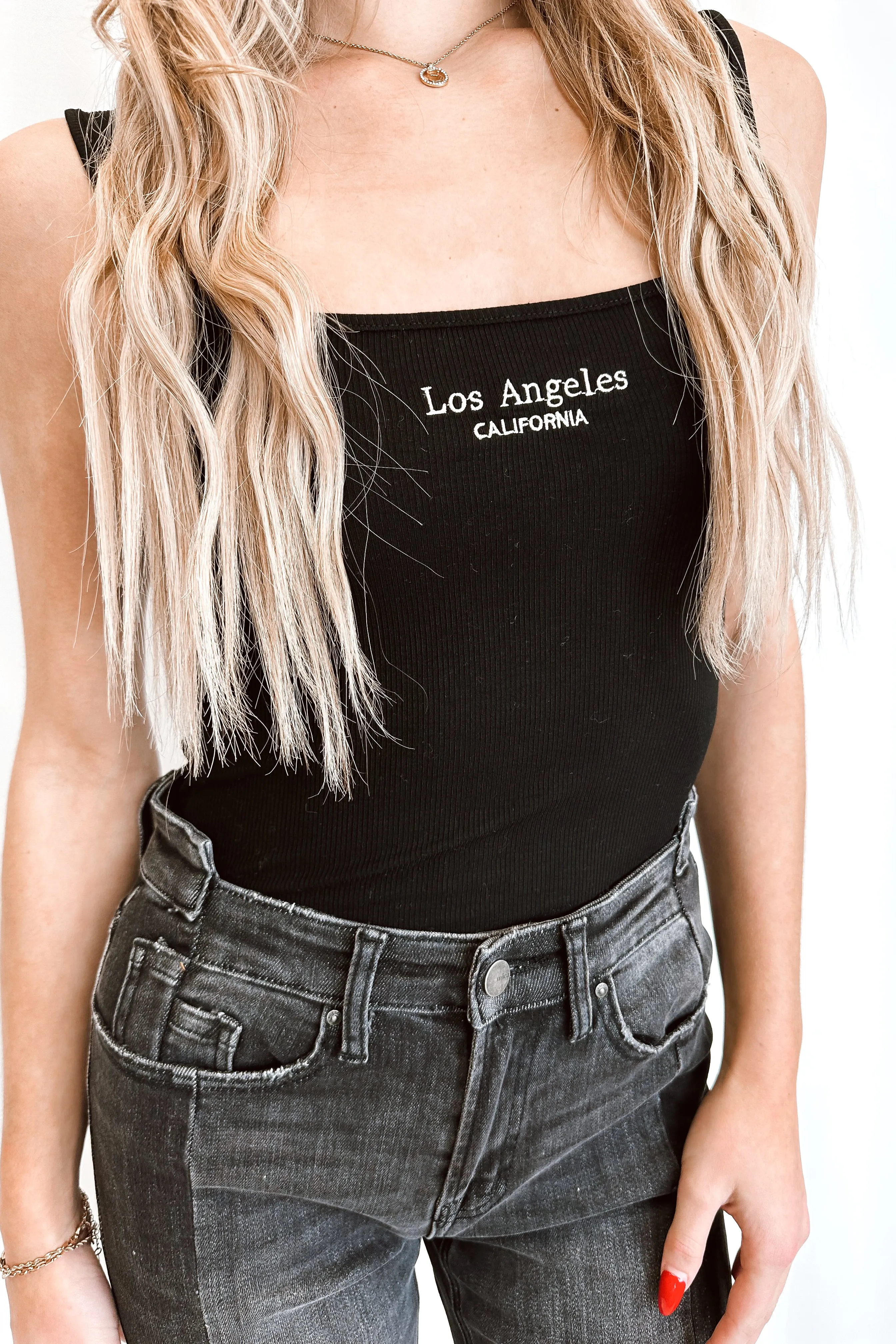 Los Angeles Embroidered Bodysuit Black