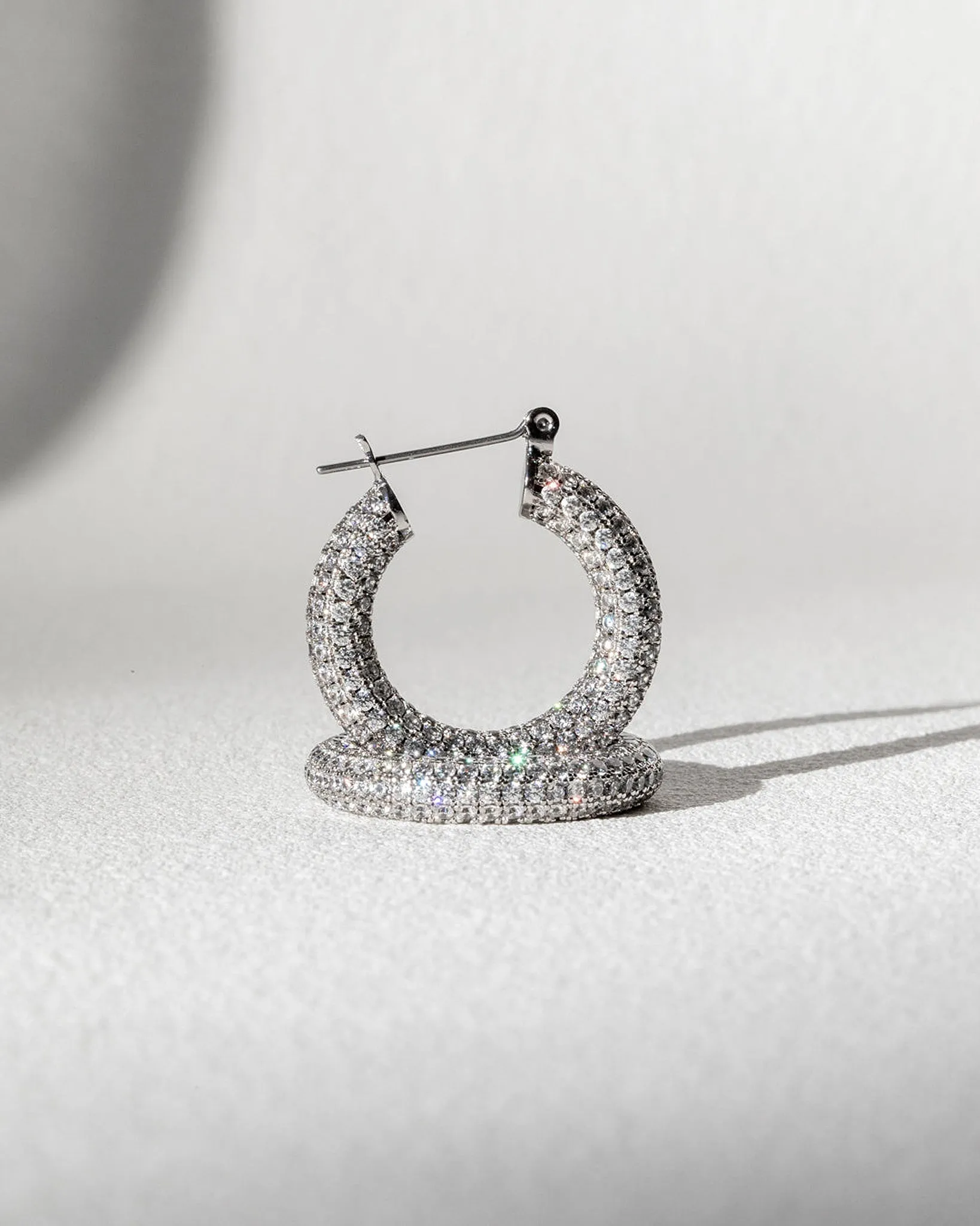 Luv Aj Pave Baby Amalfi Tube Hoop Earrings in CZ and Polished Rhodium Silver Plated