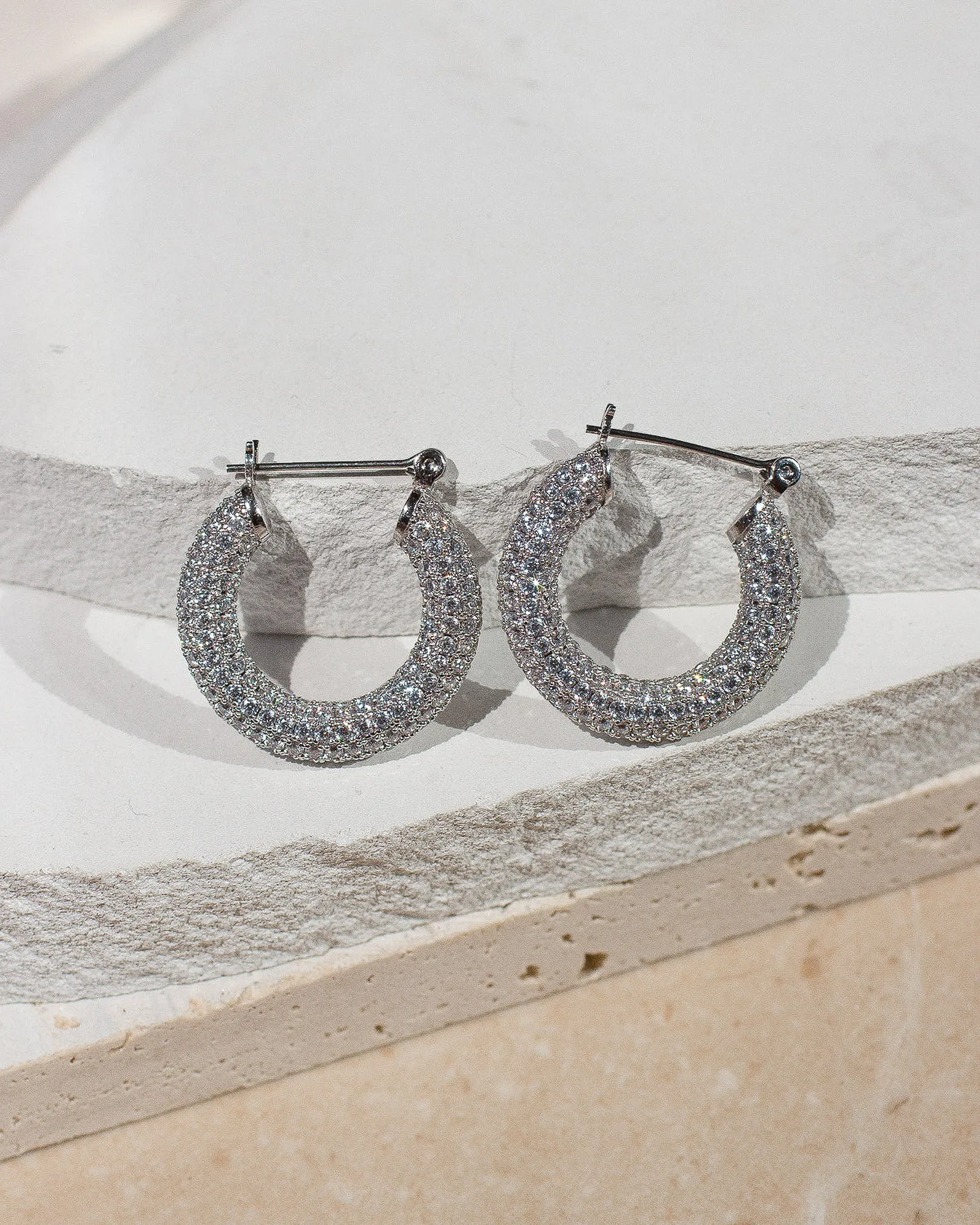 Luv Aj Pave Baby Amalfi Tube Hoop Earrings in CZ and Polished Rhodium Silver Plated