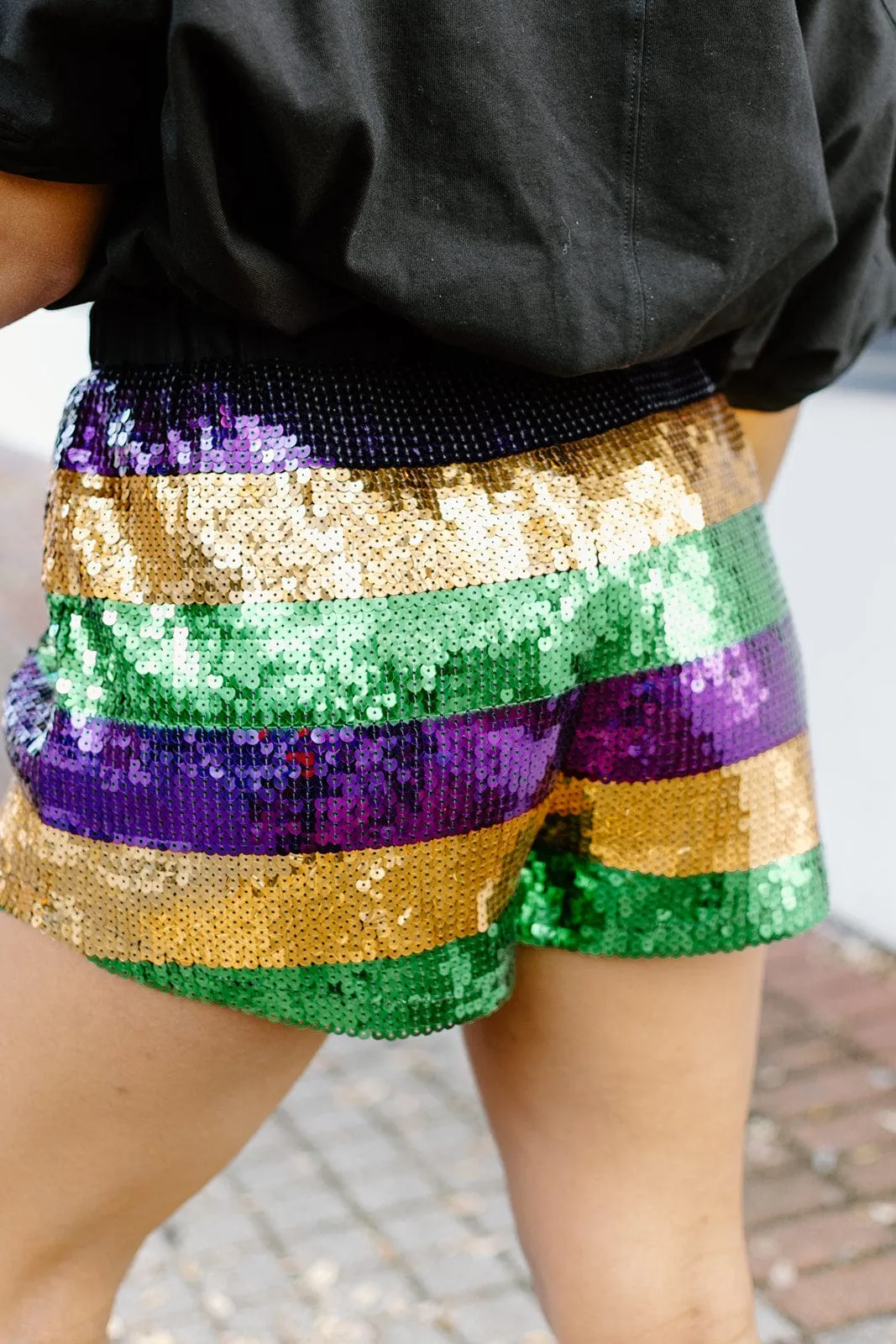 Mardi Gras Sequin Striped Shorts