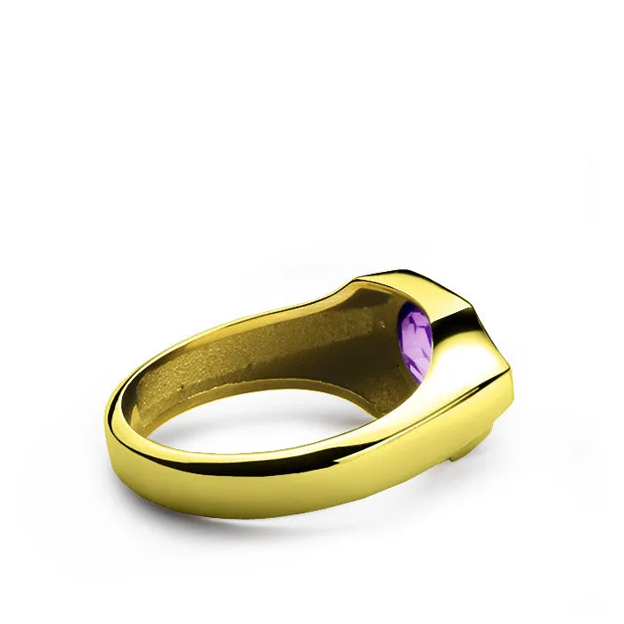 Men's Ring Diamonds with Purple Amethyst in 10k Yellow Gold