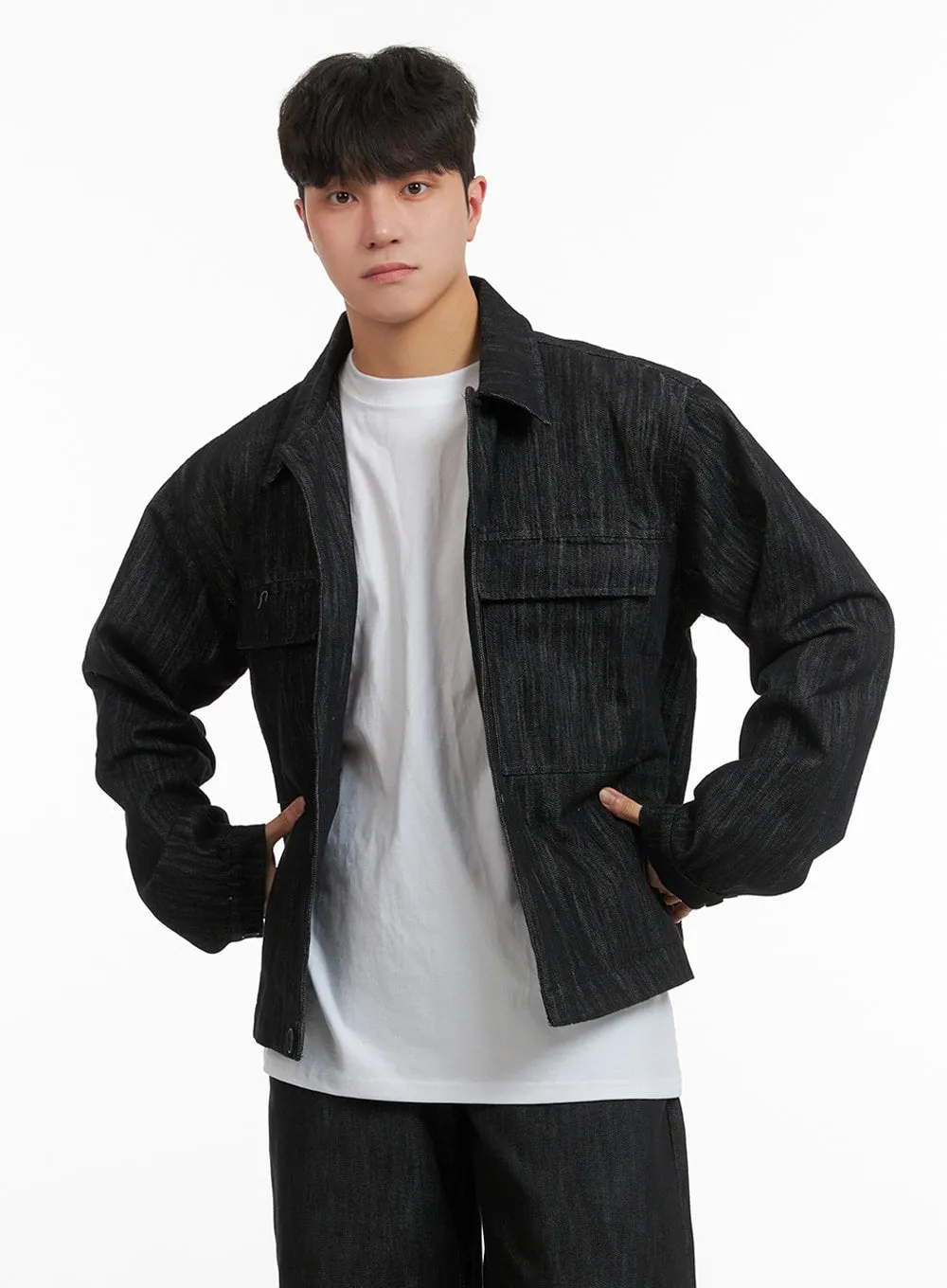 Men's Textured Button Denim Jacket IA402