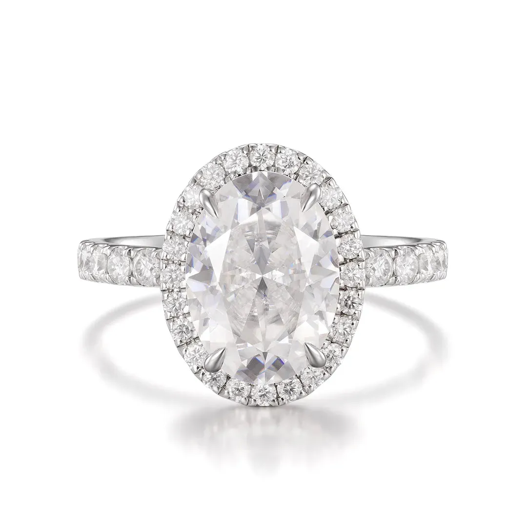 Moissanite Oval Cut Halo Micro Pave Ring