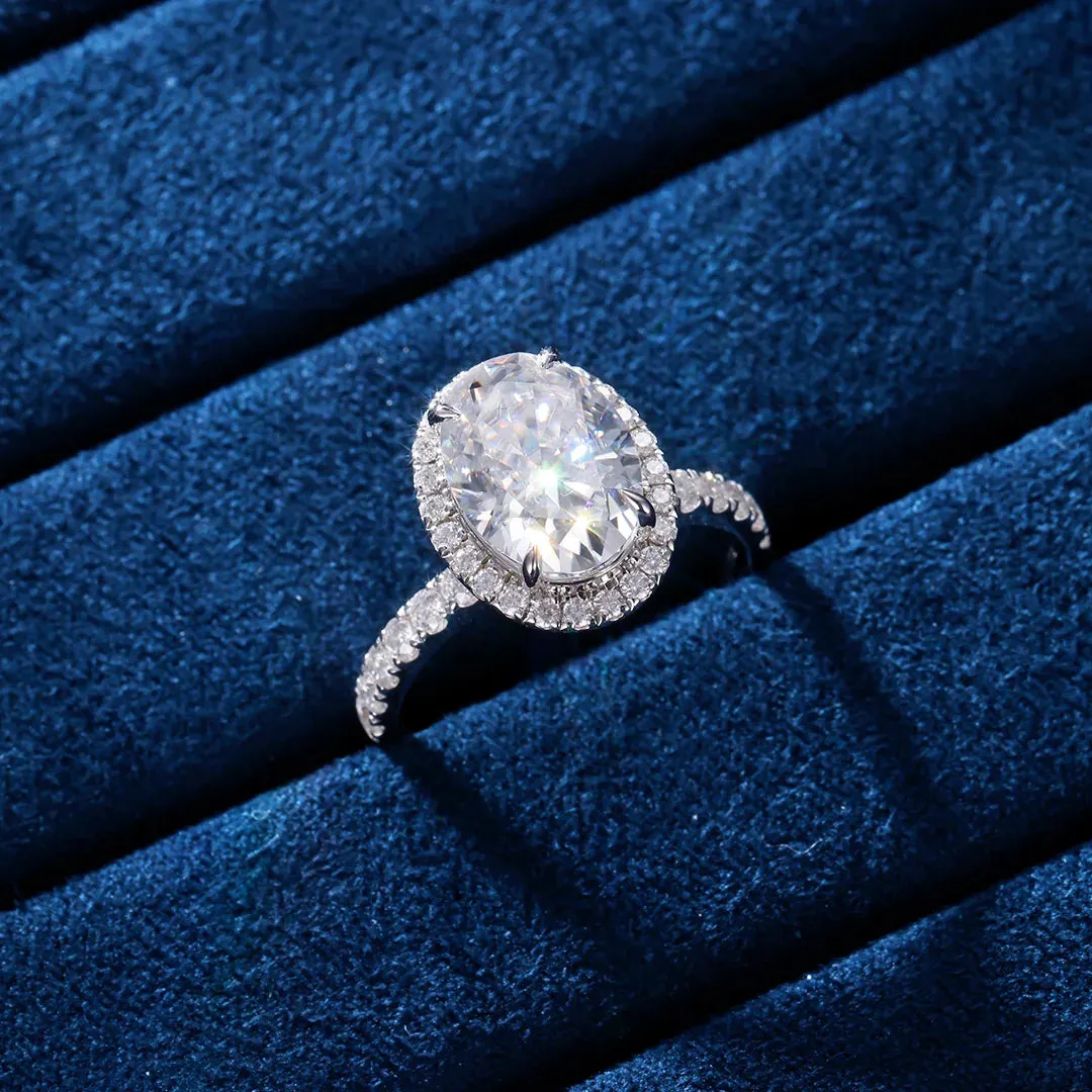 Moissanite Oval Cut Halo Micro Pave Ring