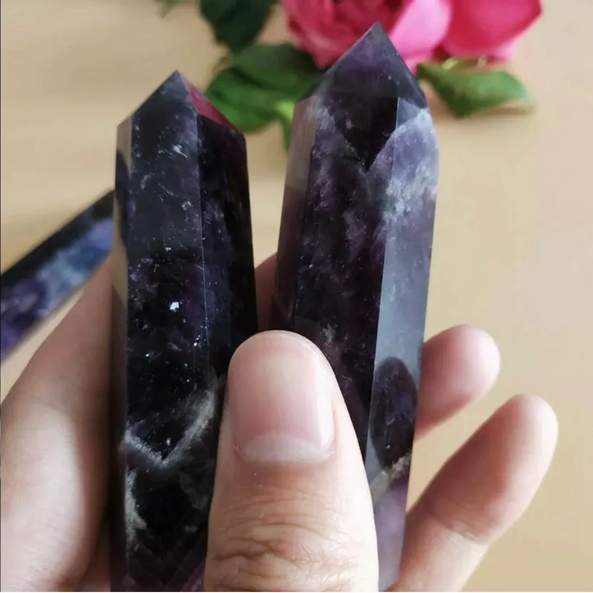 Natural Rock Dream Amethyst Quartz Crystal Point Wand Healing Stone Gift