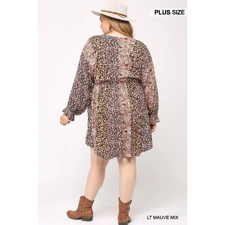 Print Mixed Dolman Sleeve Dress With Side Pockets