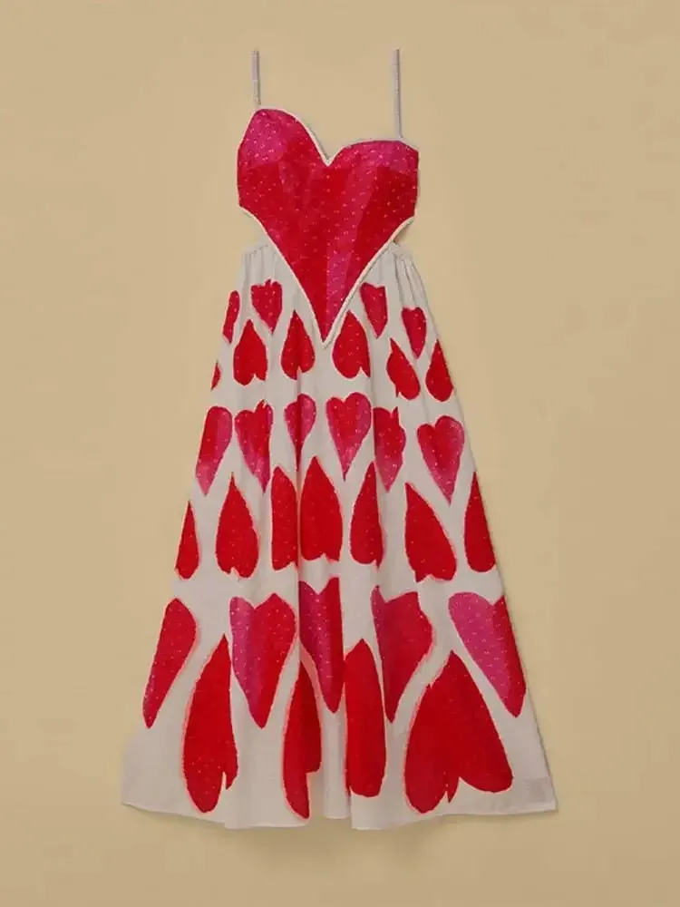 Printed Hearts Off-White Straps Maxi Dress - Flirty Valentine's Day Look