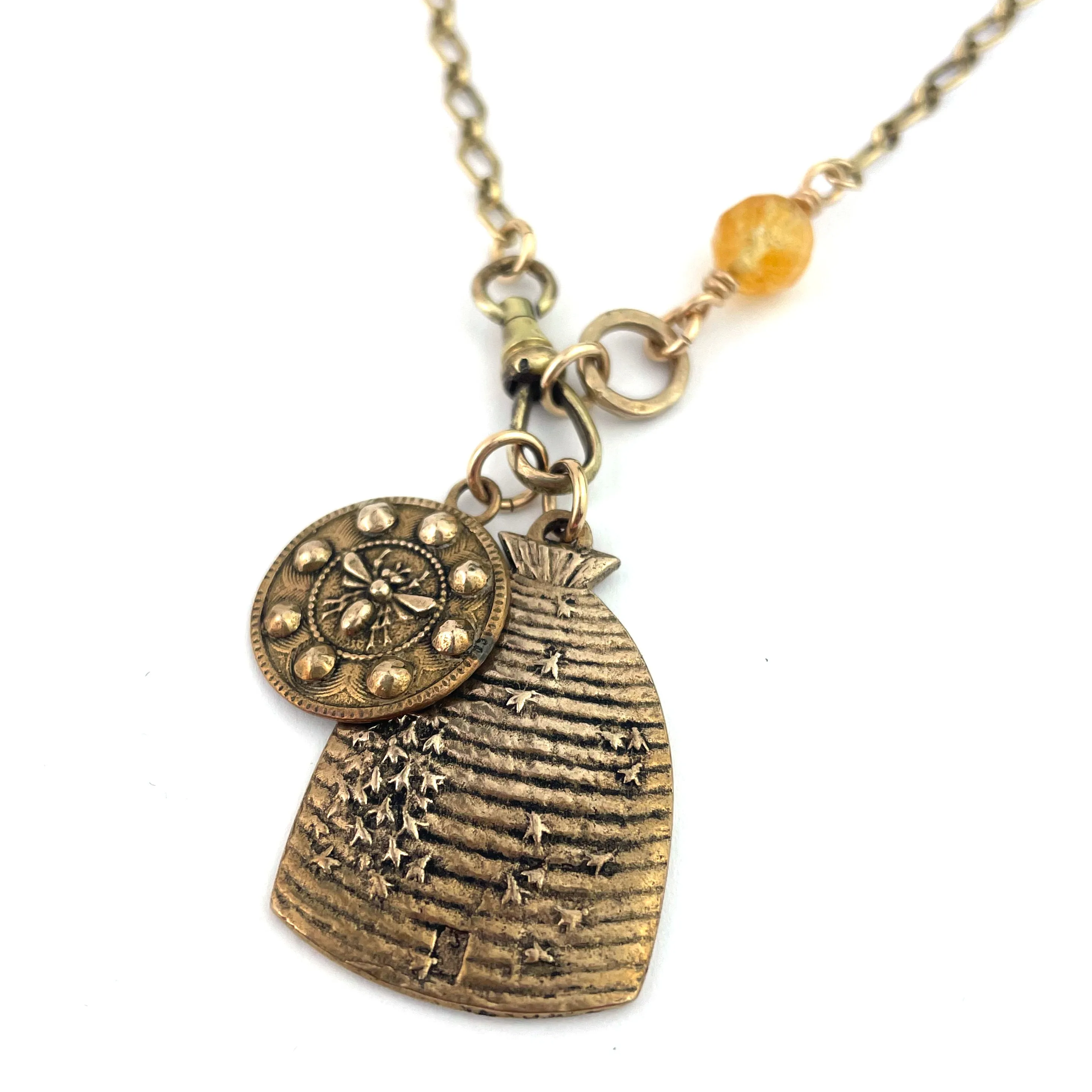 QUEEN BEE Charm Necklace with Citrine - BRONZE