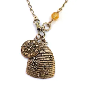 QUEEN BEE Charm Necklace with Citrine - BRONZE