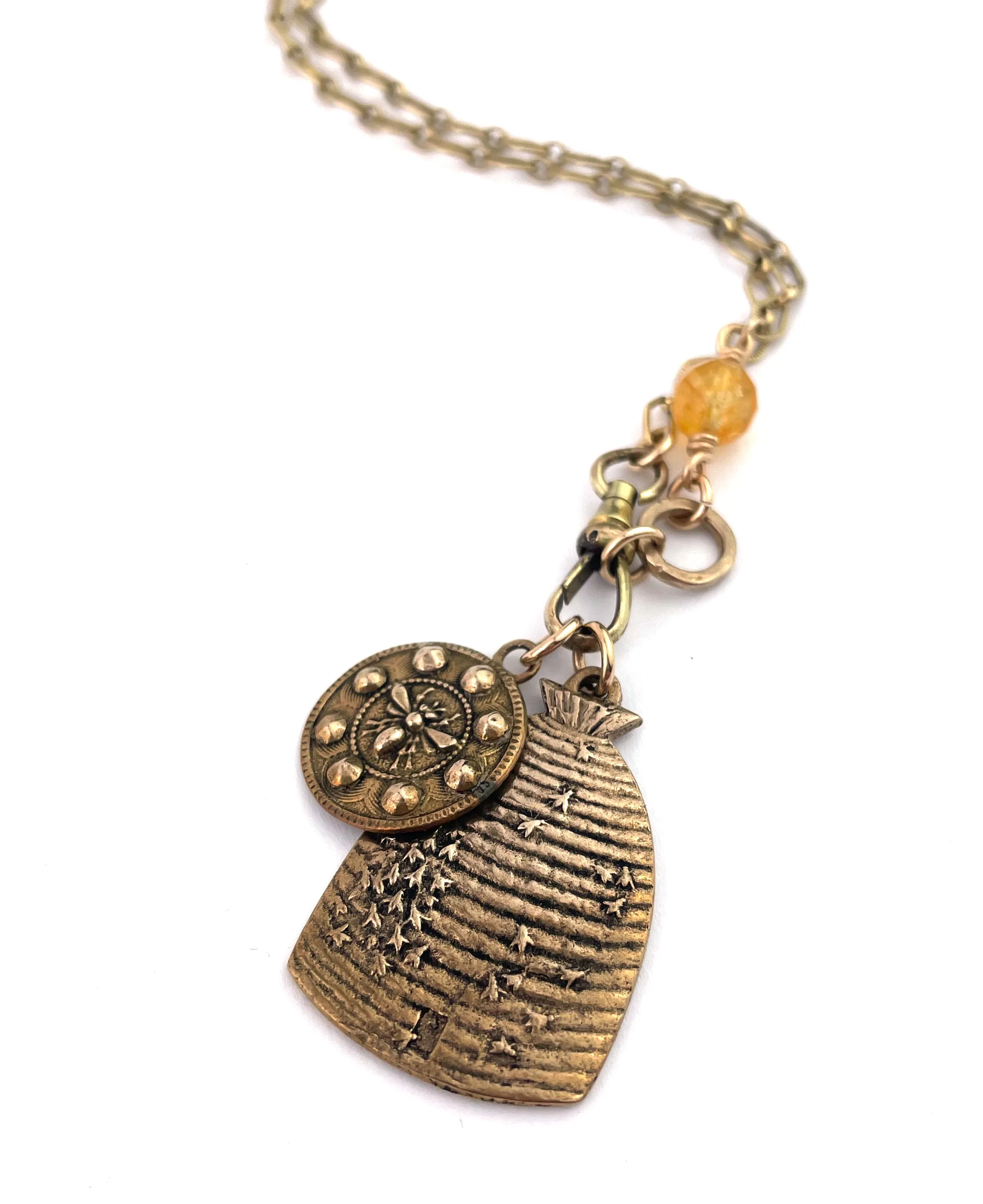 QUEEN BEE Charm Necklace with Citrine - BRONZE