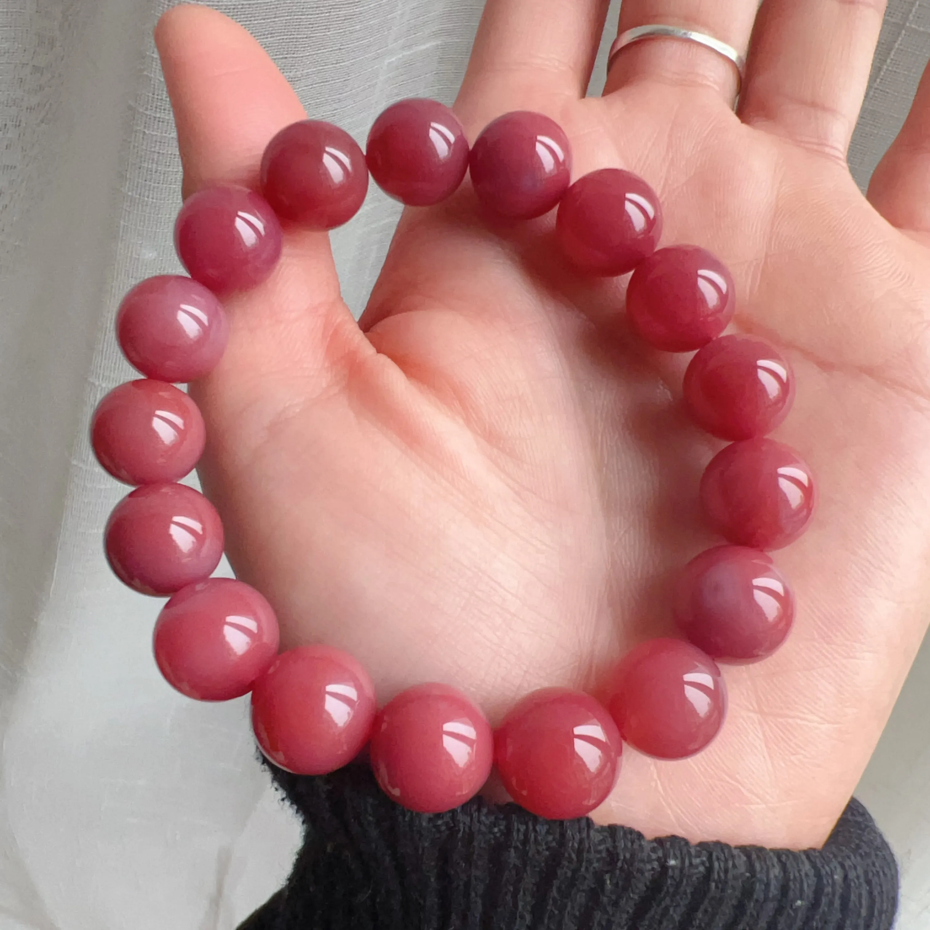 Rare Large Beads 12.4mm Purple Red Natural Yanyuan Agate Bracelet Heart Chakra Healing Jewelry Stone of Strength