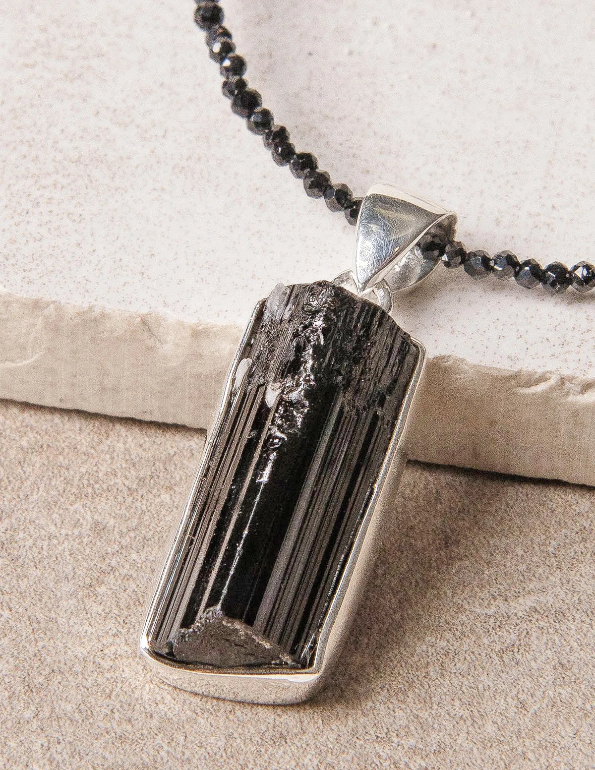 Raw Black Tourmaline on Onyx Beaded Necklace - One of a Kind