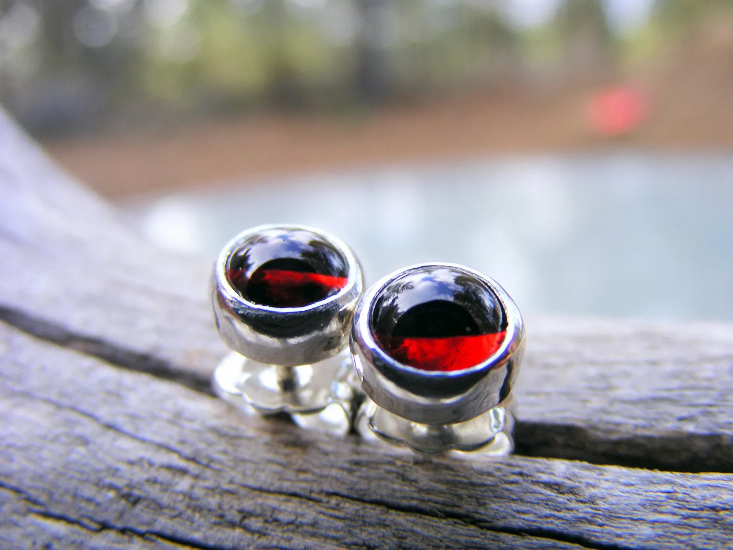 Red Garnet Stud Post Sterling Silver Earrings,  Rhodolite Garnet Gemstone Earrings,  January Birthstone Jewelry,  Helene's Dreams