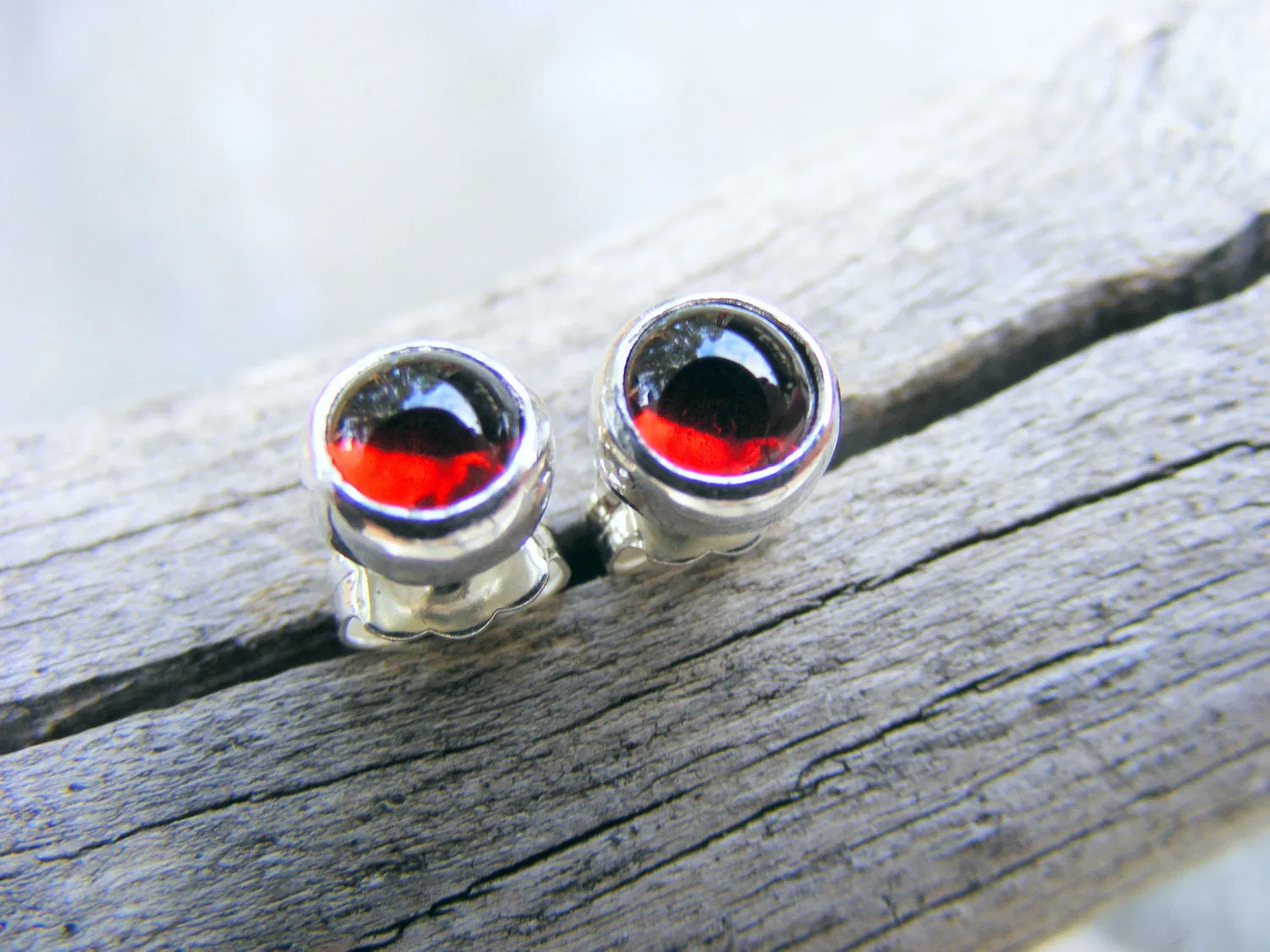 Red Garnet Stud Post Sterling Silver Earrings,  Rhodolite Garnet Gemstone Earrings,  January Birthstone Jewelry,  Helene's Dreams