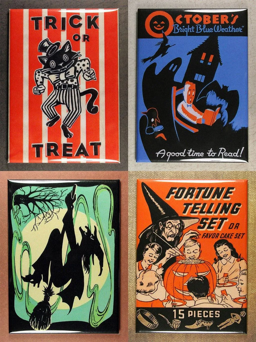 Set of 4 Halloween Themed Fridge Magnets