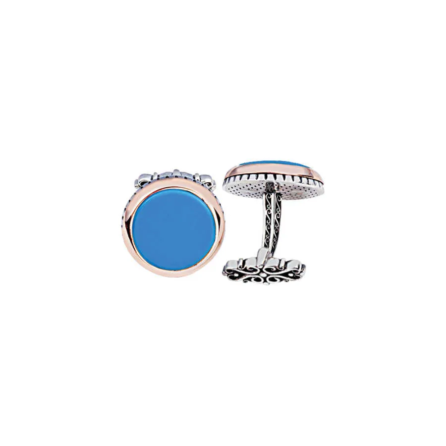 Silver Turquoise Stone Round Model Cufflink