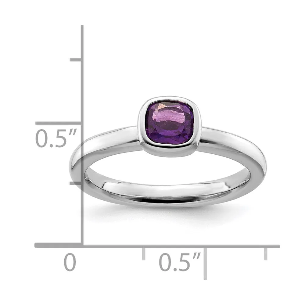 Stackable Expressions Cushion Cut Amethyst Ring in Sterling Silver